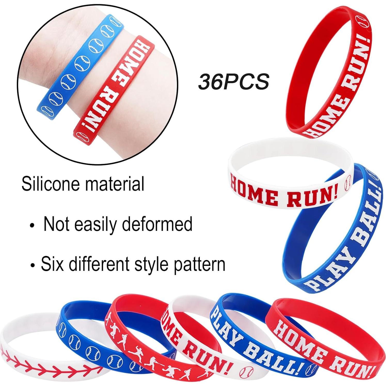 36 Pulseras de Silicona de Béisbol JarThenaAMCS - Rojo, Azul, Blanco