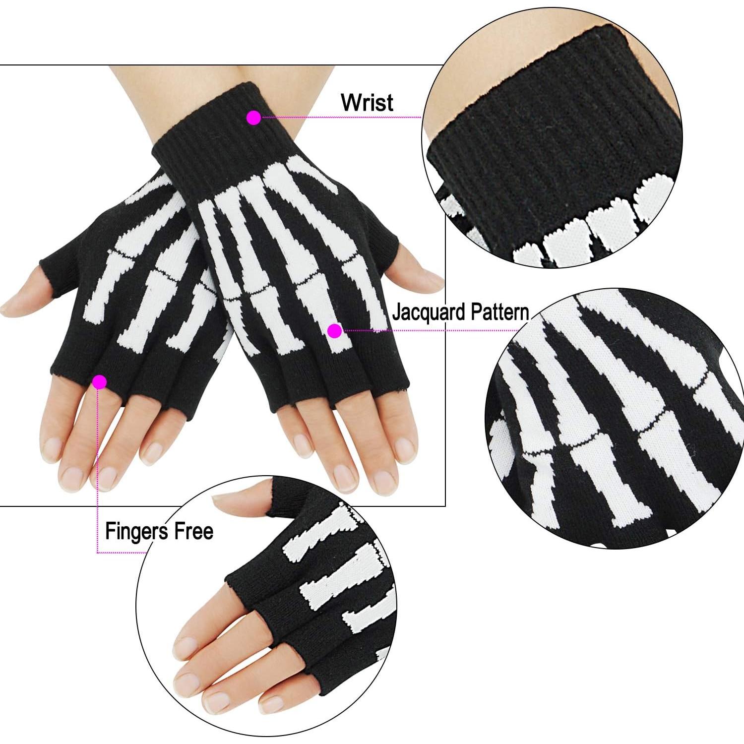 Guantes Táctiles Sin Dedos Estirables Esqueleto Unisex