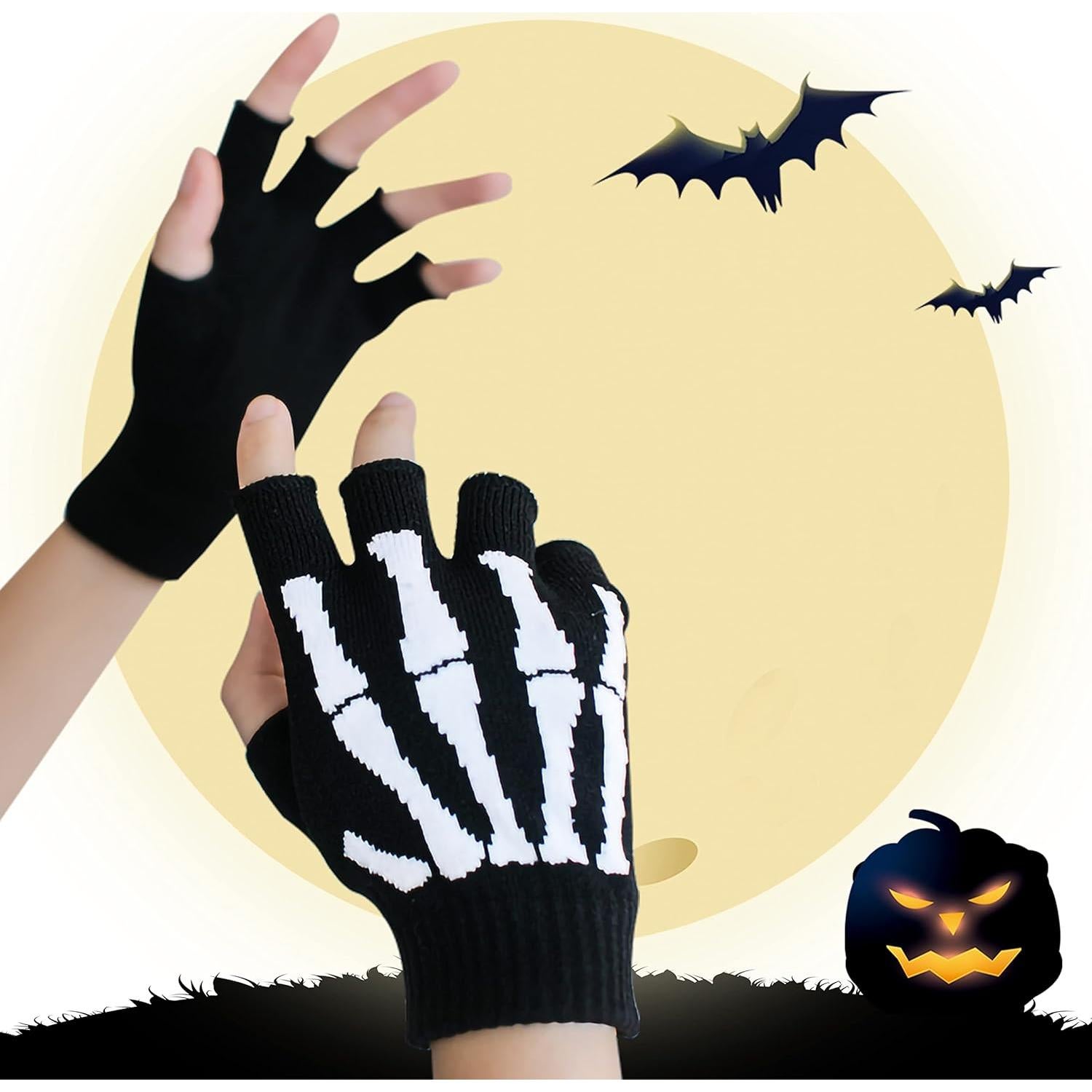 Guantes Táctiles Sin Dedos Estirables Esqueleto Unisex