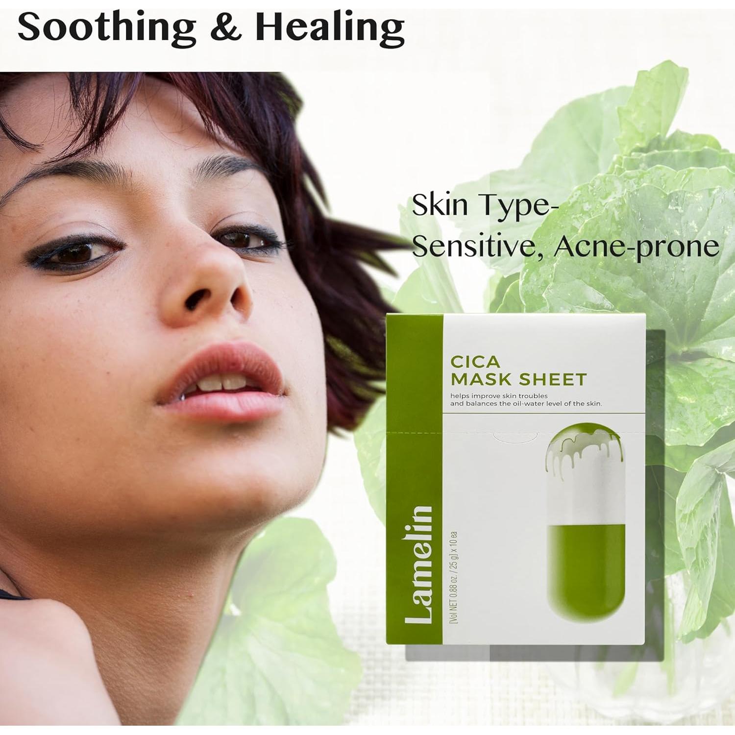 Mascarilla de hoja Cica Niacinamida Lamelin 10 unidades