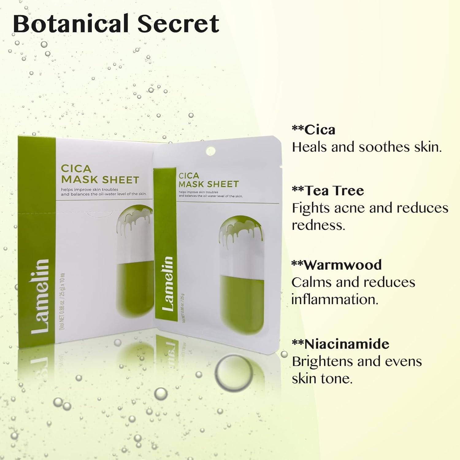 Mascarilla de hoja Cica Niacinamida Lamelin 10 unidades