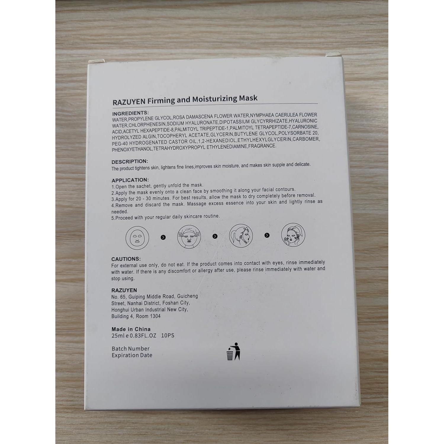 Mascarillas Faciales RAZUYEN Reafirmantes e Hidratantes 10 Pzas