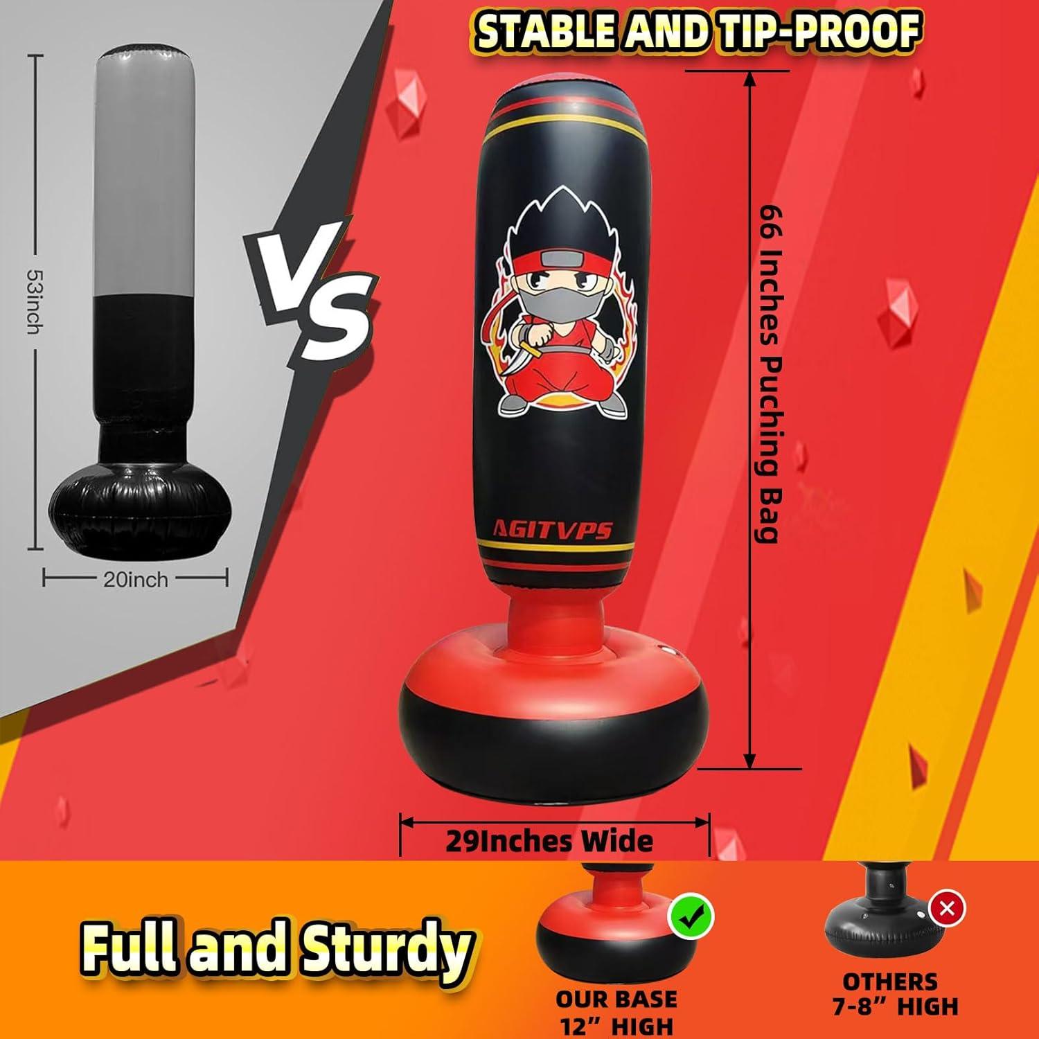 Saco de Boxeo Inflable AGITVPS 167 cm con Guantes y Bomba