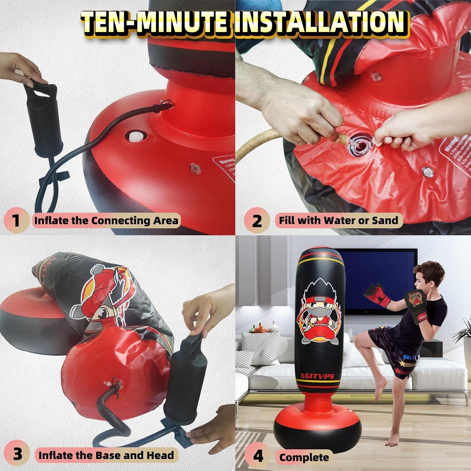 Saco de Boxeo Inflable AGITVPS 167 cm con Guantes y Bomba