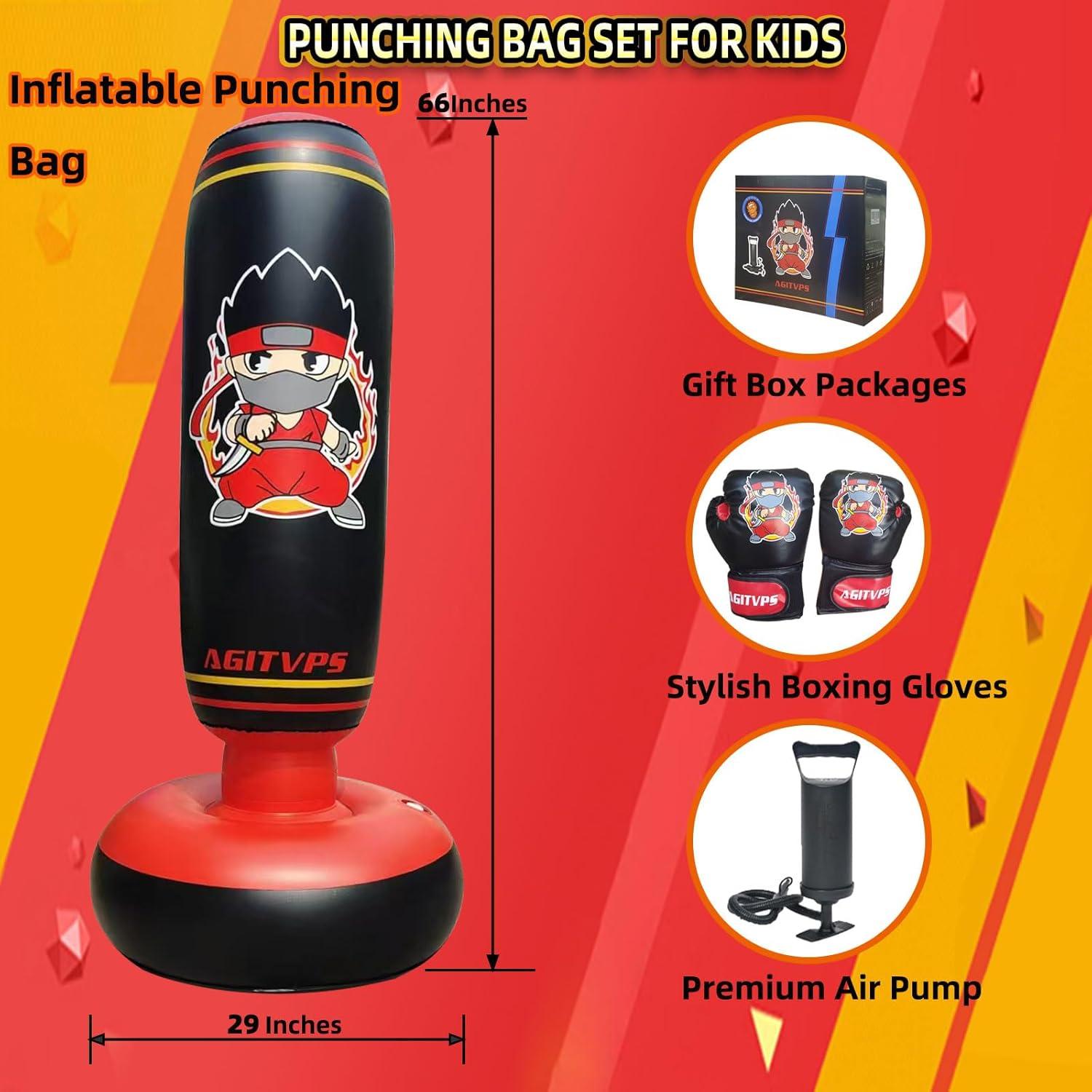 Saco de Boxeo Inflable AGITVPS 167 cm con Guantes y Bomba