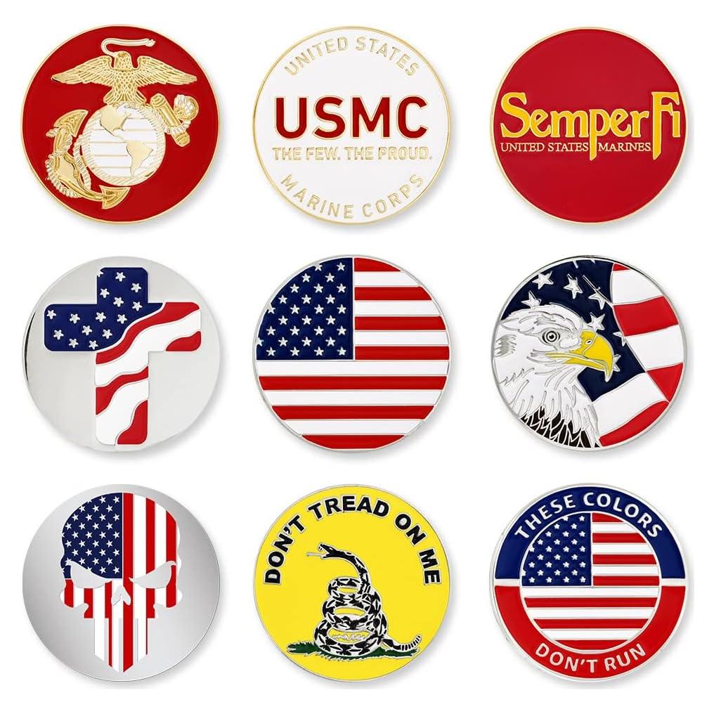 Paquete de 9 Marcadores de Pelotas de Golf USMC Magnéticos