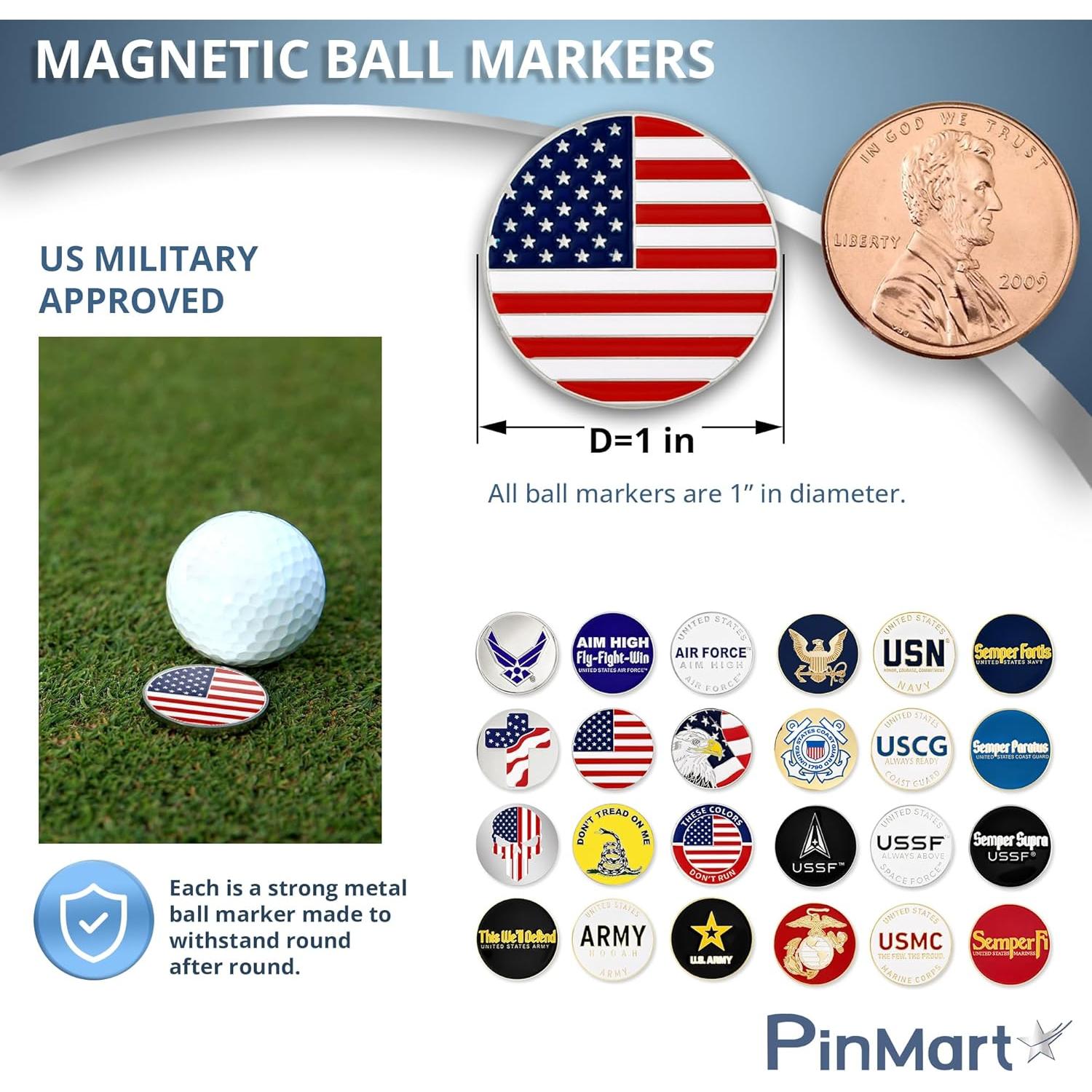Paquete de 9 Marcadores de Pelotas de Golf USMC Magnéticos