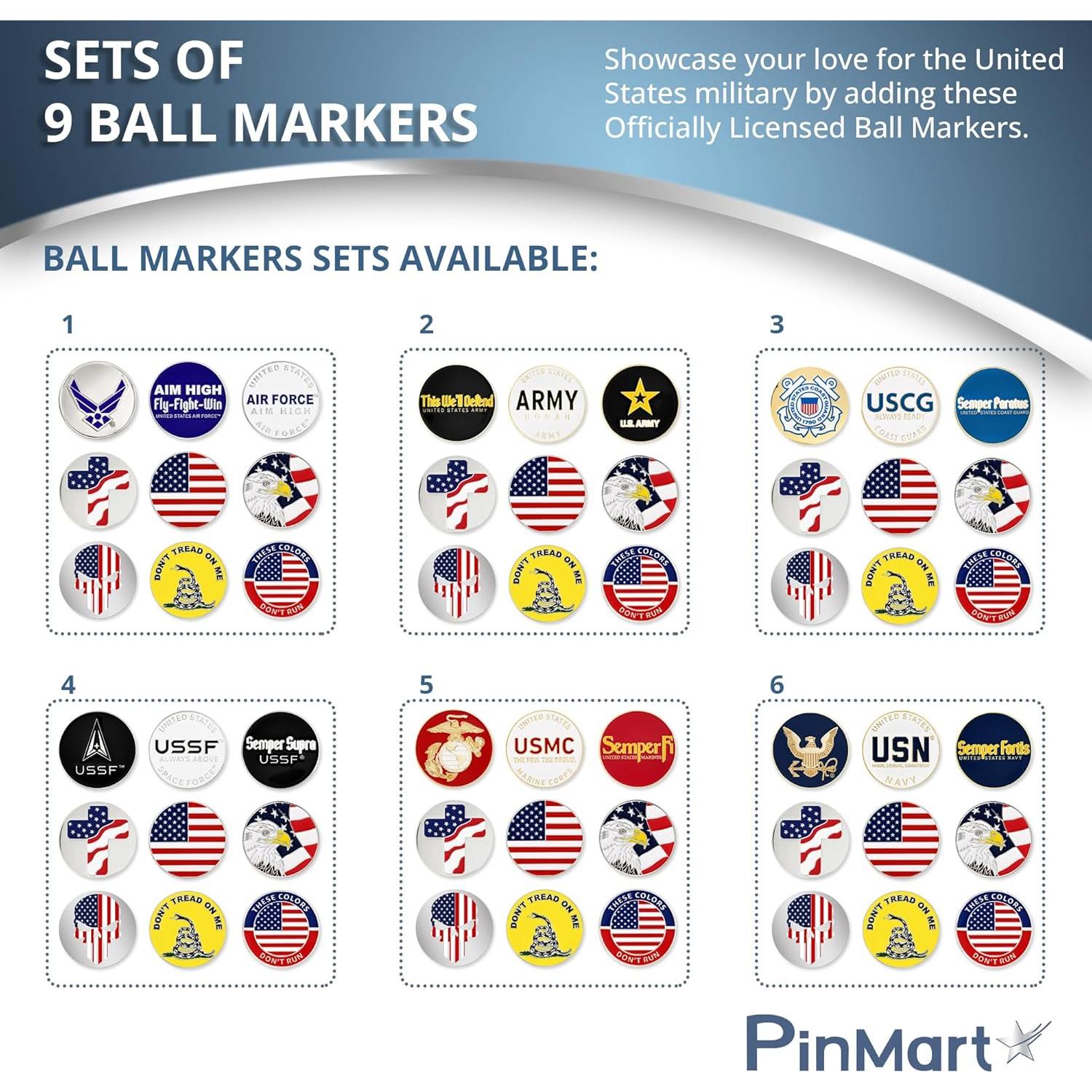 Paquete de 9 Marcadores de Pelotas de Golf USMC Magnéticos