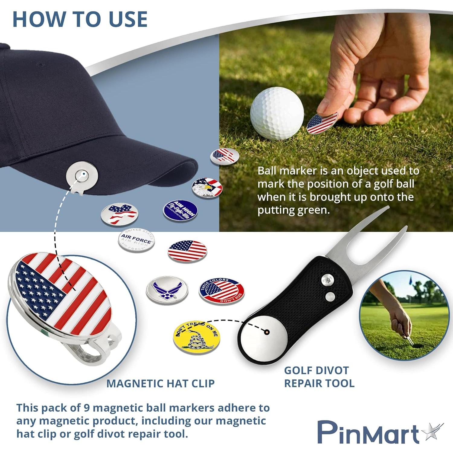 Paquete de 9 Marcadores de Pelotas de Golf USMC Magnéticos