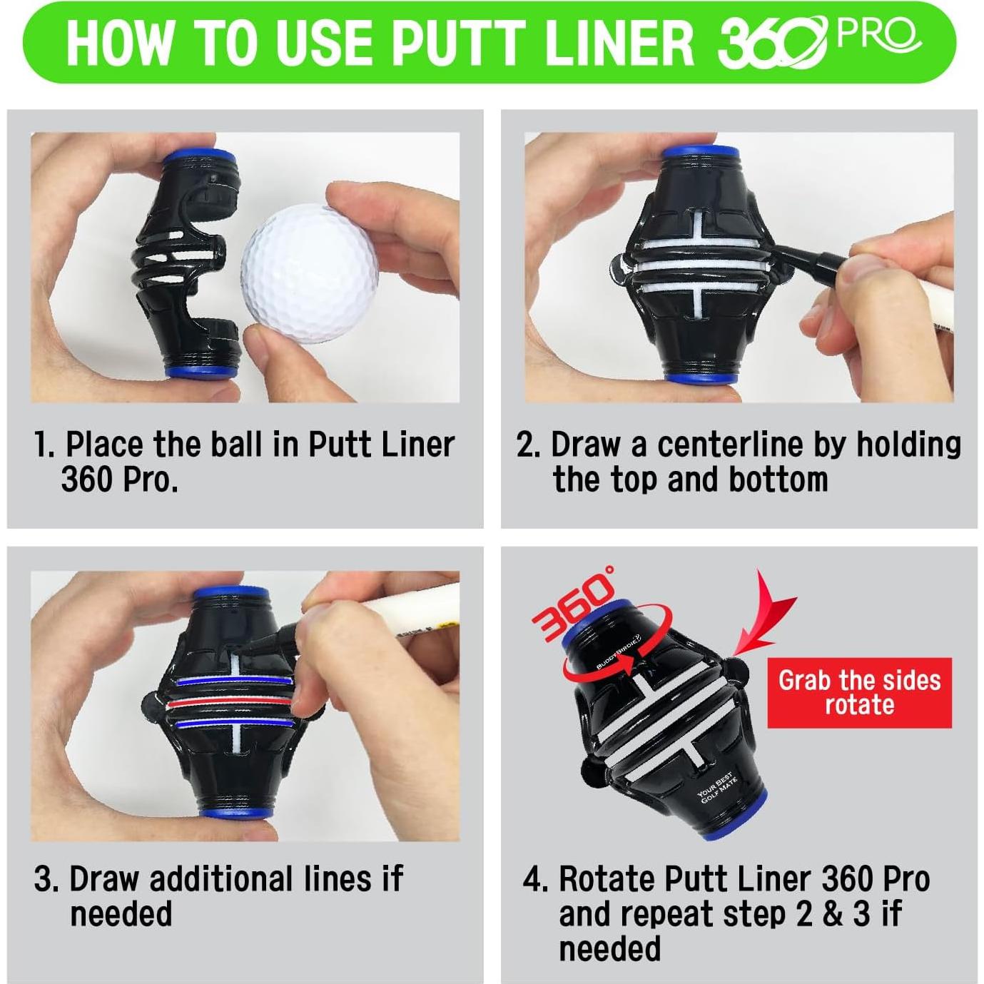 Marcador de Pelotas de Golf BuddyBirdie Putt Liner 360 Pro Azul