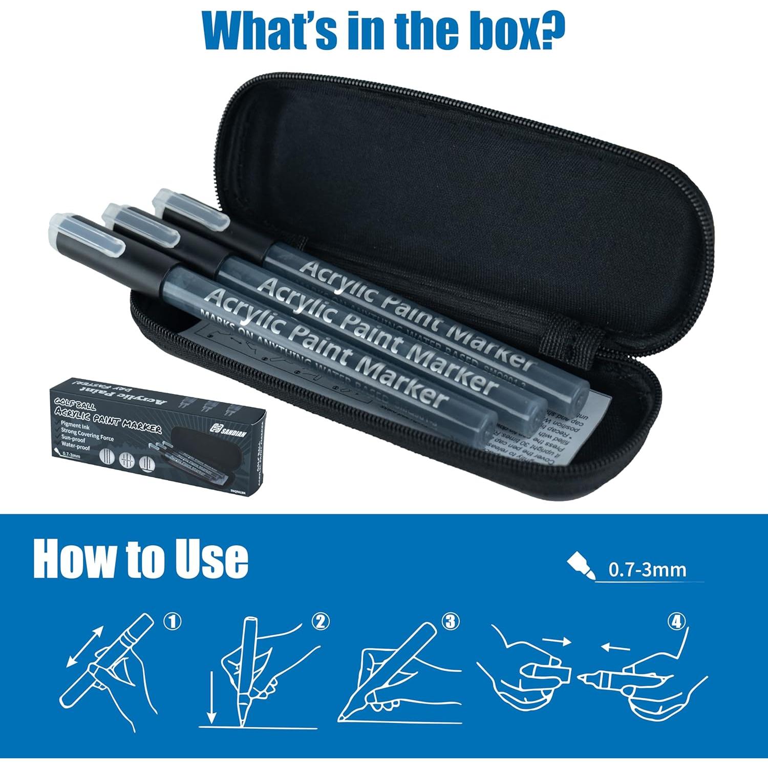 Kit de Marcadores de Pintura Acrílica SANDIAN para Golf - 3 Negros