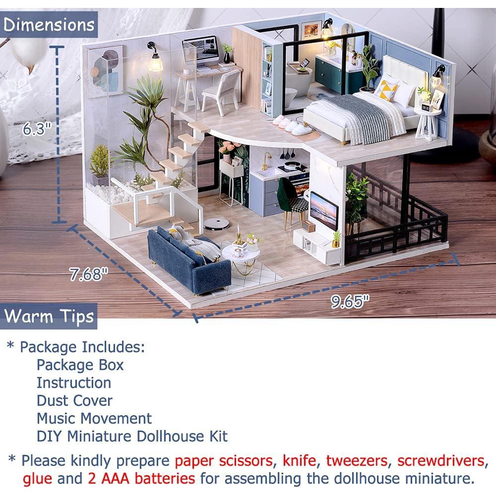 TuKIIE Casa de Muñecas Miniatura DIY Madera 24.5x19.5x16 cm