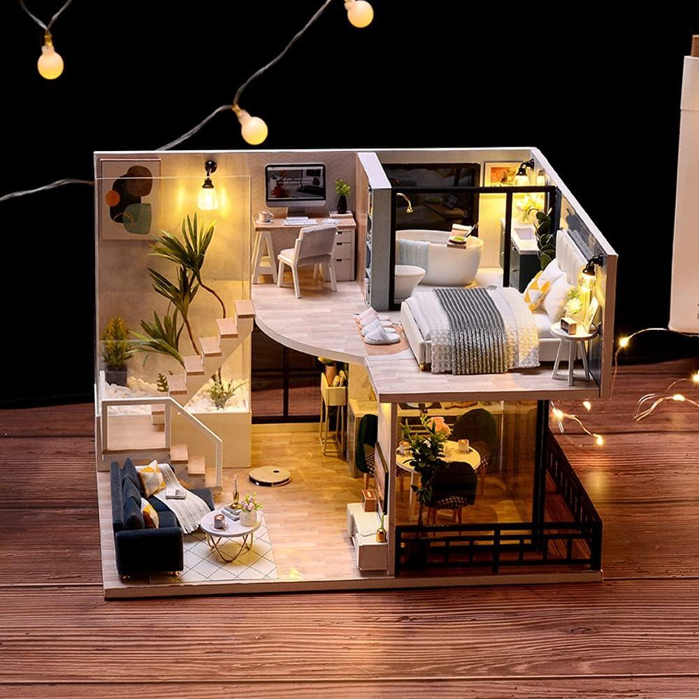 TuKIIE Casa de Muñecas Miniatura DIY Madera 24.5x19.5x16 cm