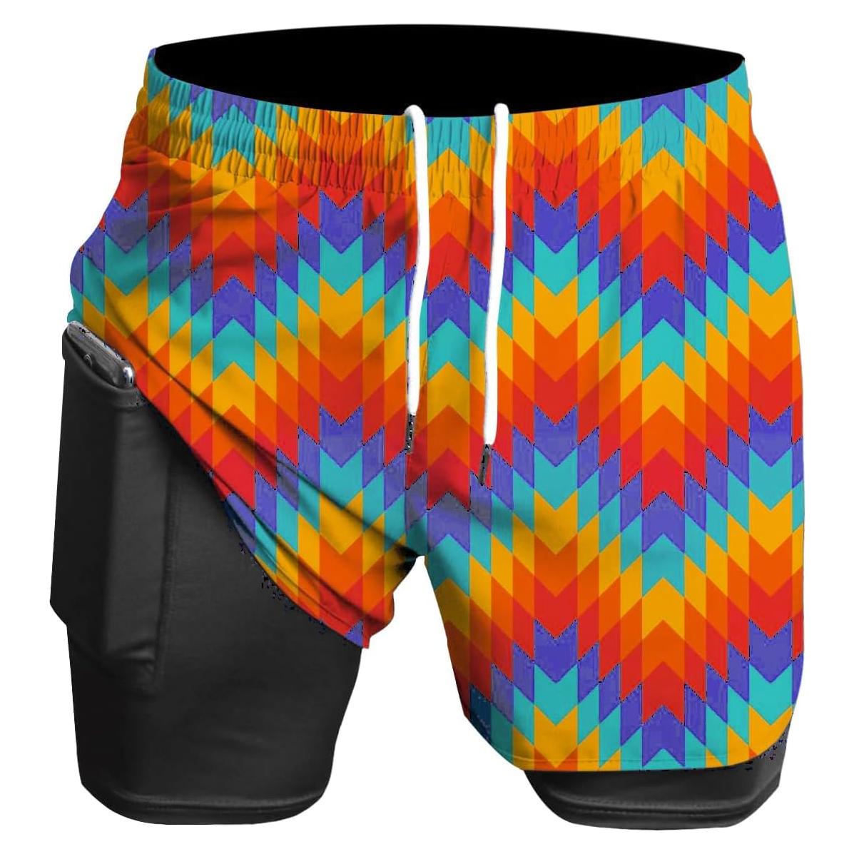 Pantalones Cortos de Correr 2 en 1 Hombre Rojo Naranja Amarillo