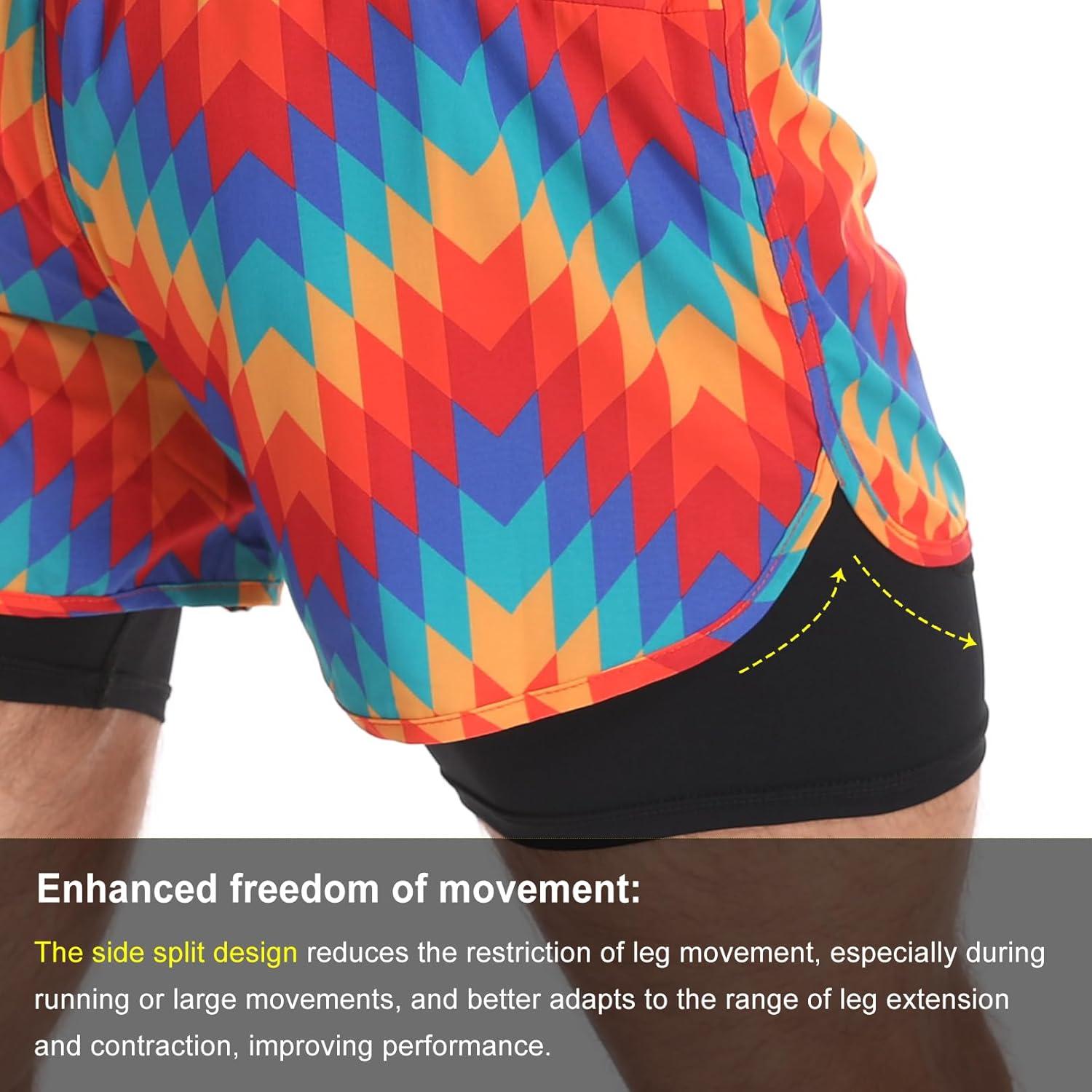 Pantalones Cortos de Correr 2 en 1 Hombre Rojo Naranja Amarillo