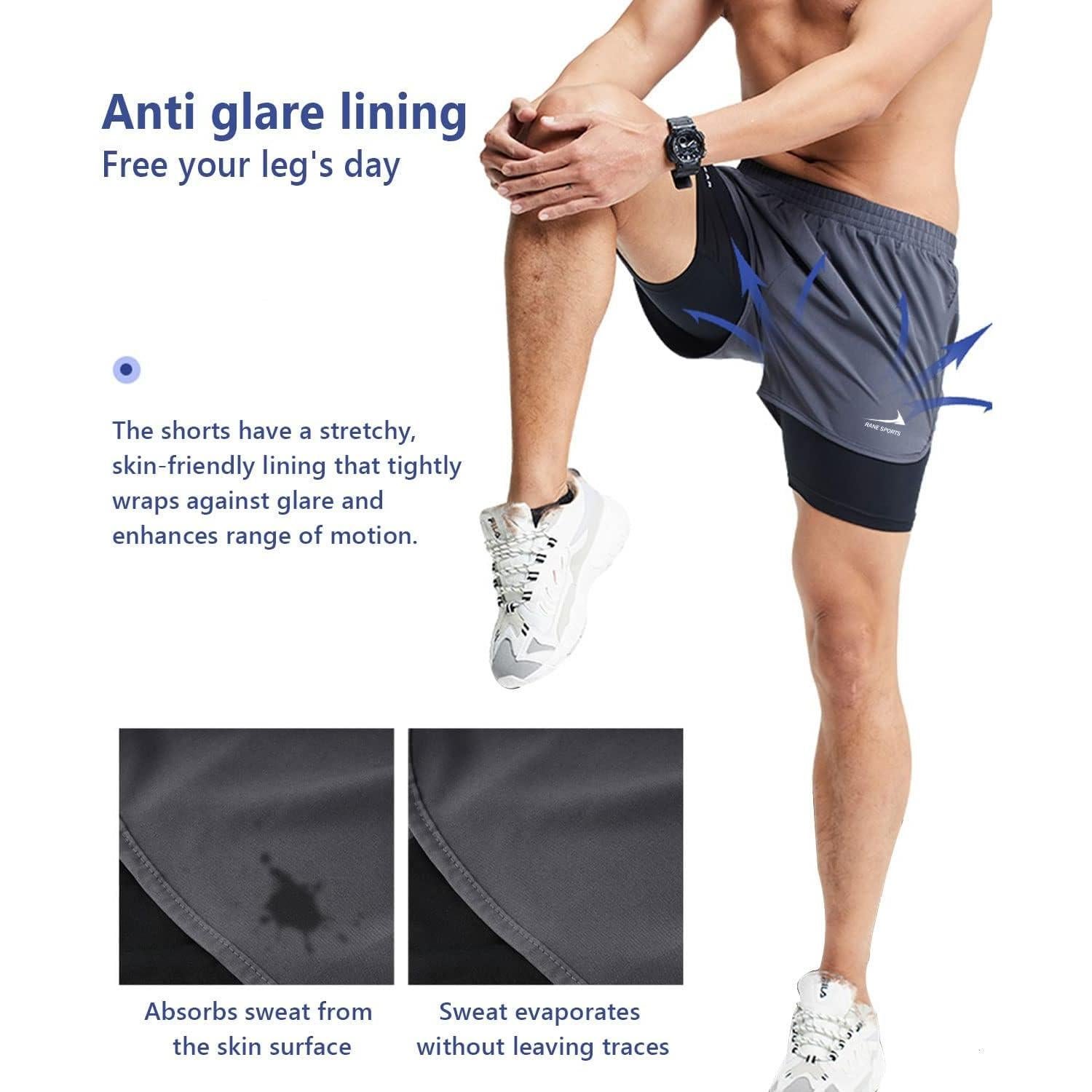 Pantalones Cortos de Correr 2 en 1 Hombre Rojo Naranja Amarillo