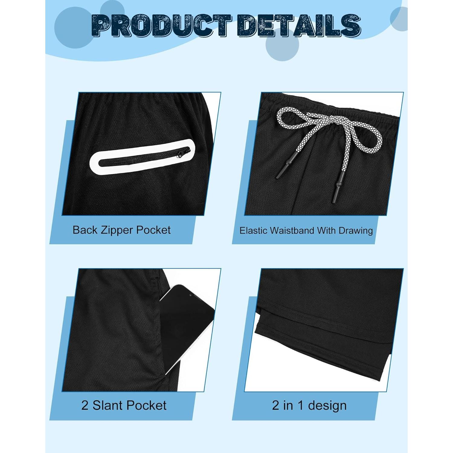 Pantalones Cortos de Gimnasio Sureio 2 en 1 Secado Rápido 3 Pcs