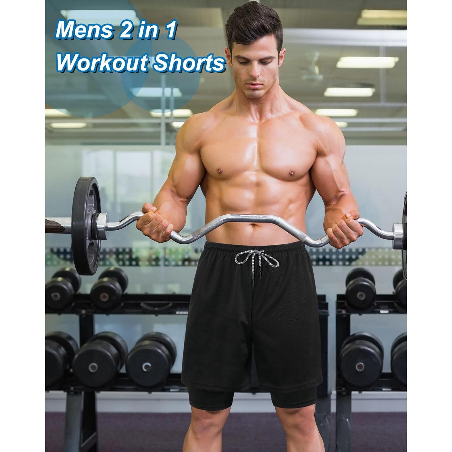 Pantalones Cortos de Gimnasio Sureio 2 en 1 Secado Rápido 3 Pcs