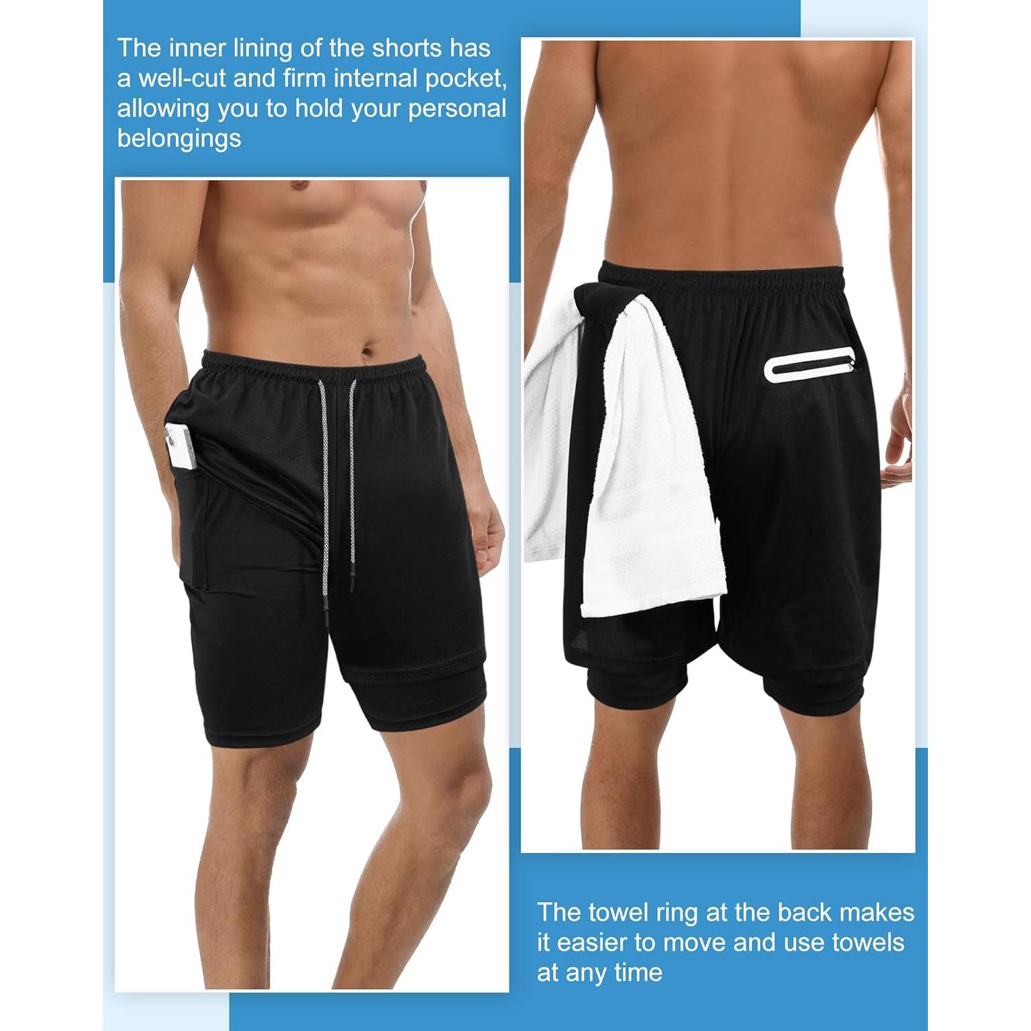 Pantalones Cortos de Gimnasio Sureio 2 en 1 Secado Rápido 3 Pcs