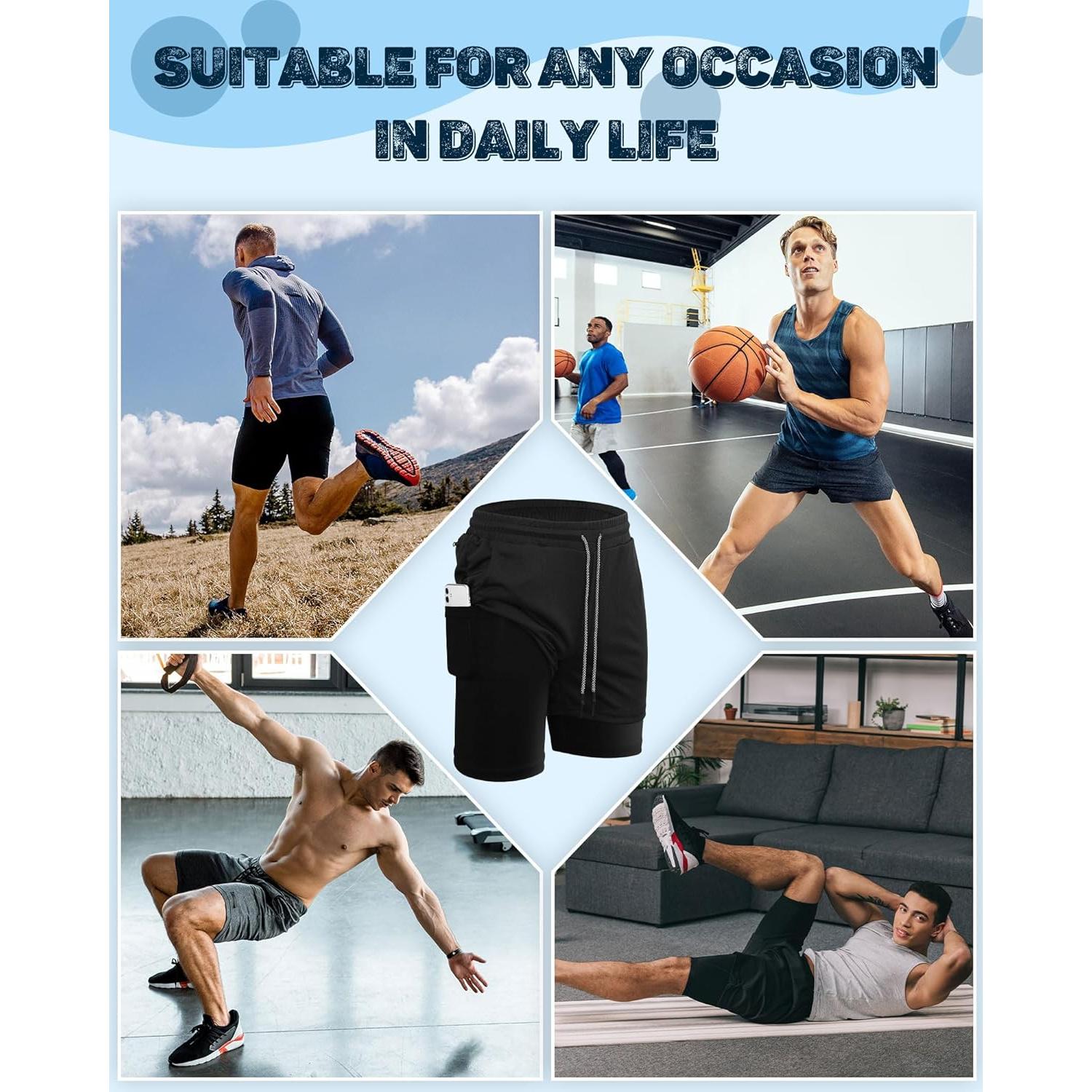 Pantalones Cortos de Gimnasio Sureio 2 en 1 Secado Rápido 3 Pcs