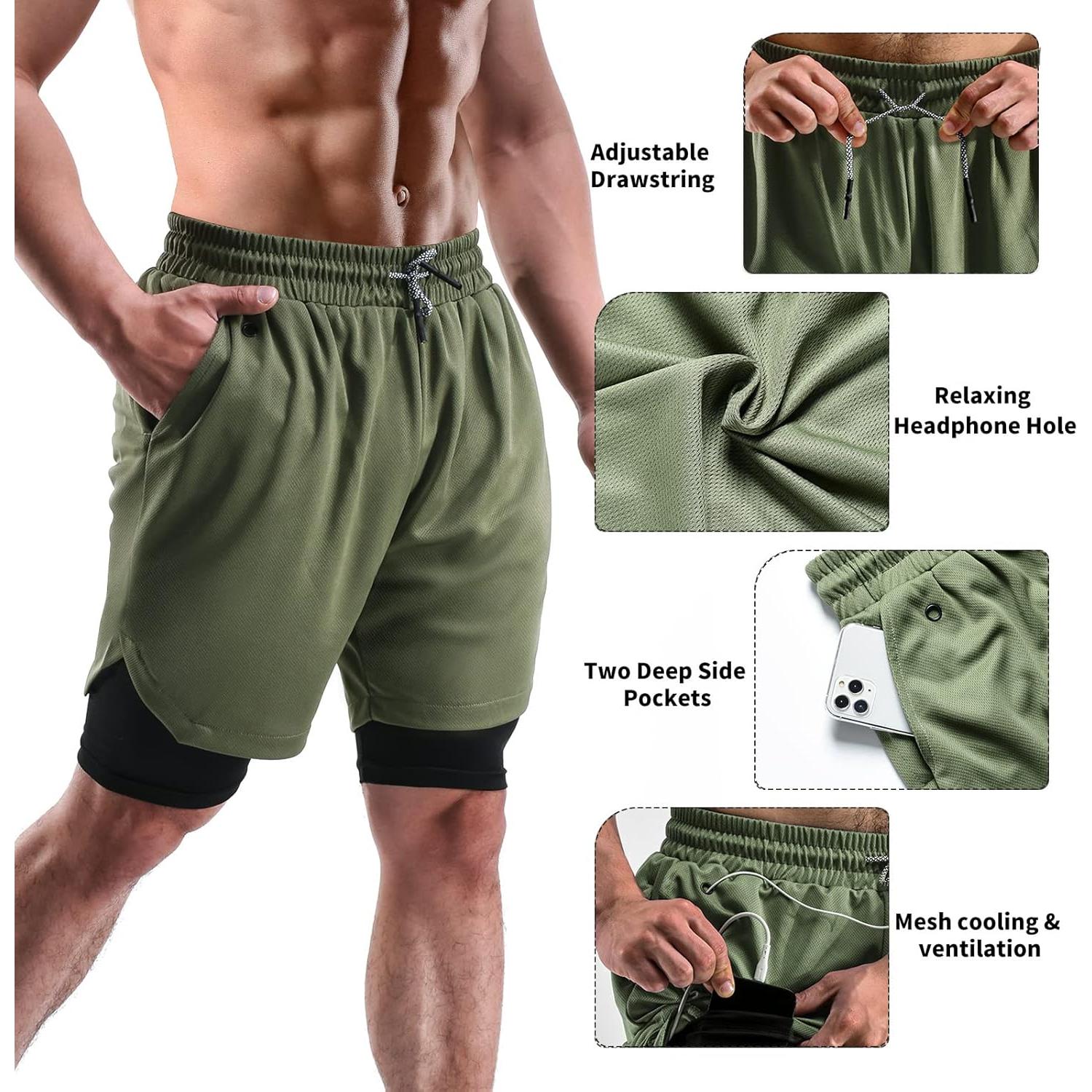 Pantalones Cortos 2 en 1 FIONECA para Hombres - Secado Rápido