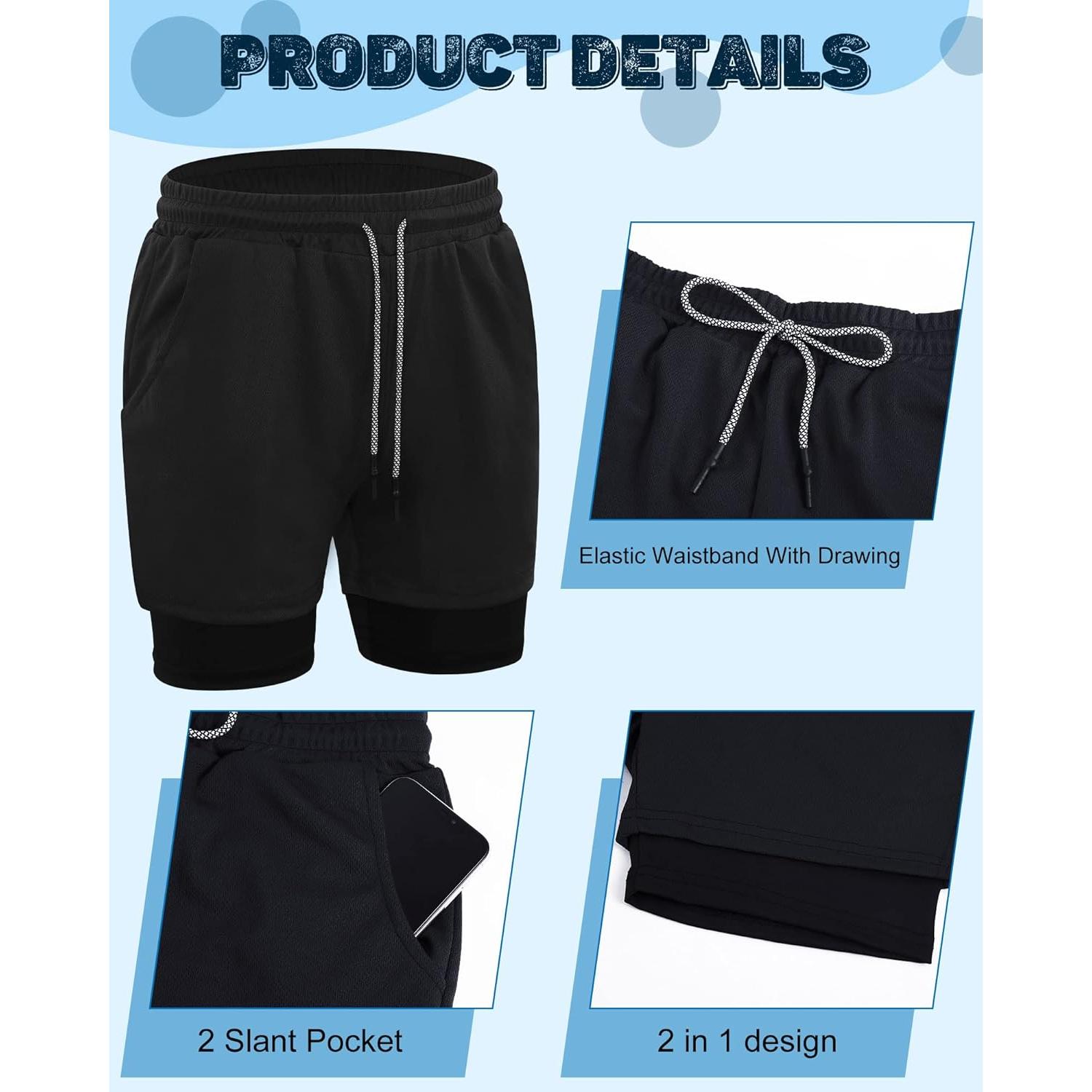 Pantalones Cortos de Entrenamiento Sureio 2 en 1 para Hombre 5"