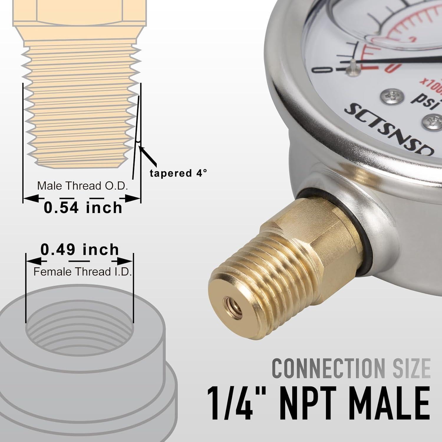 Manómetro de presión SCTSNSR SC01 0-11 bar 2.5" acero inoxidable