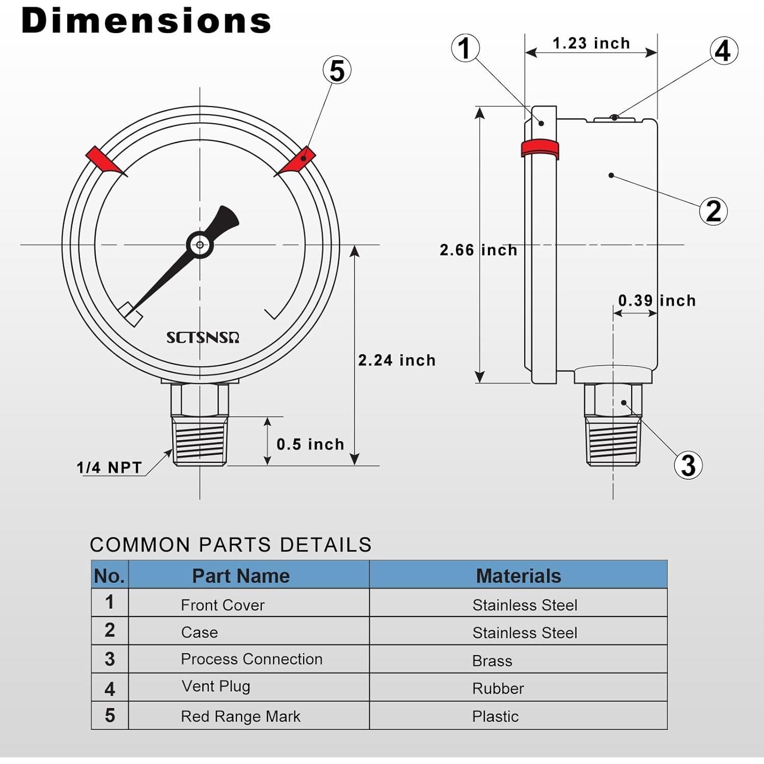 Manómetro de presión SCTSNSR SC01 0-11 bar 2.5" acero inoxidable