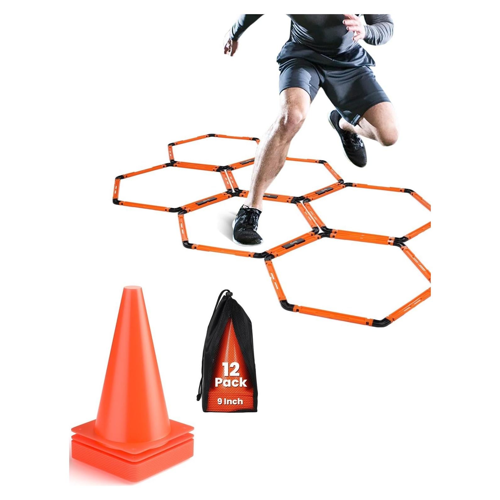 Conjunto de Anillos de Agilidad Hexagonales GHB + 12 Conos 22.86 cm