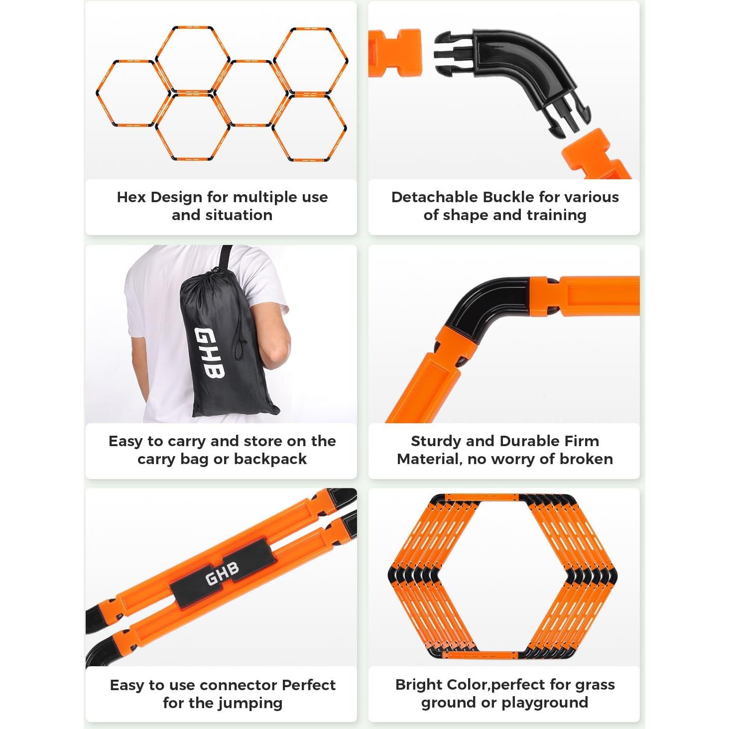 Conjunto de Anillos de Agilidad Hexagonales GHB + 12 Conos 22.86 cm