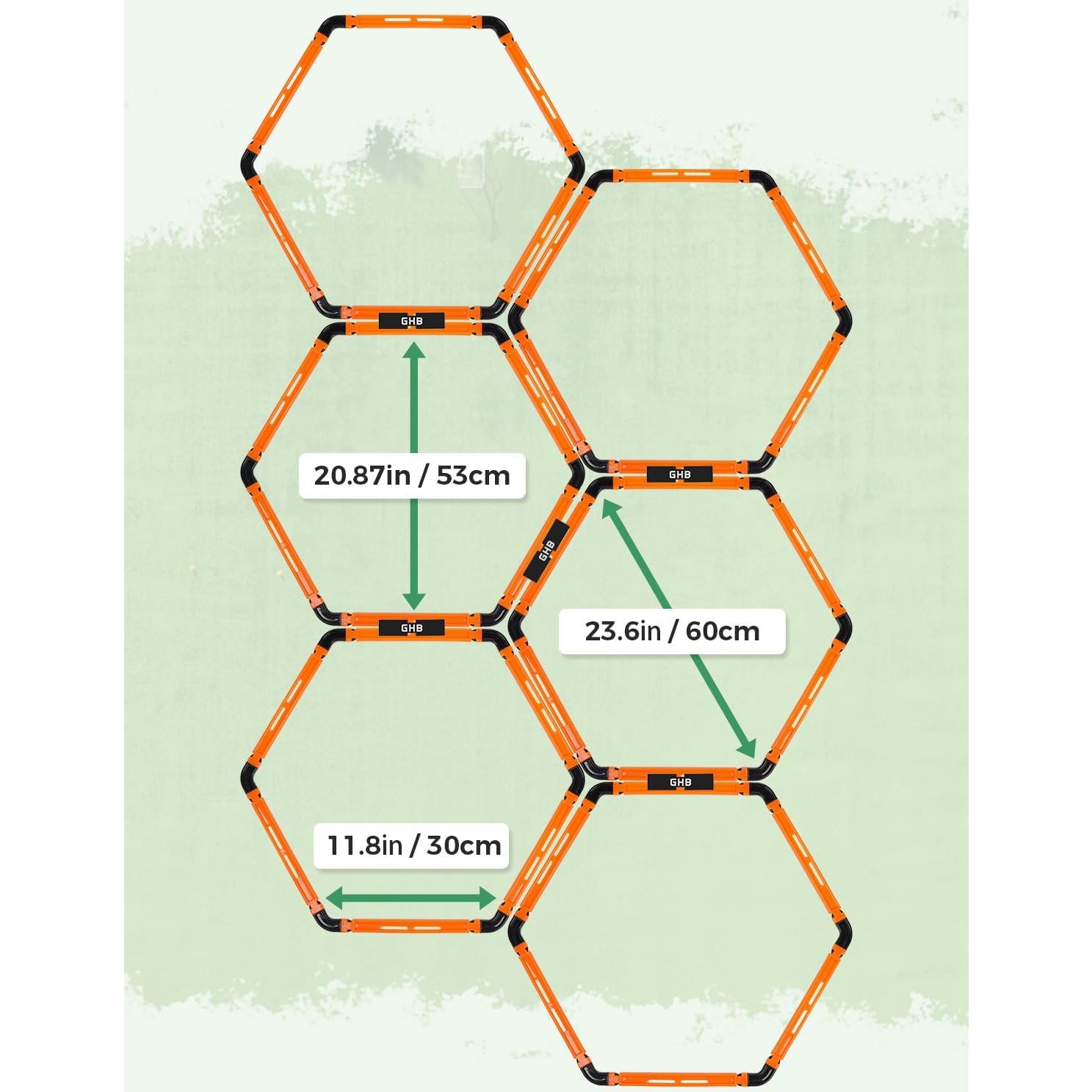 Conjunto de Anillos de Agilidad Hexagonales GHB + 12 Conos 22.86 cm
