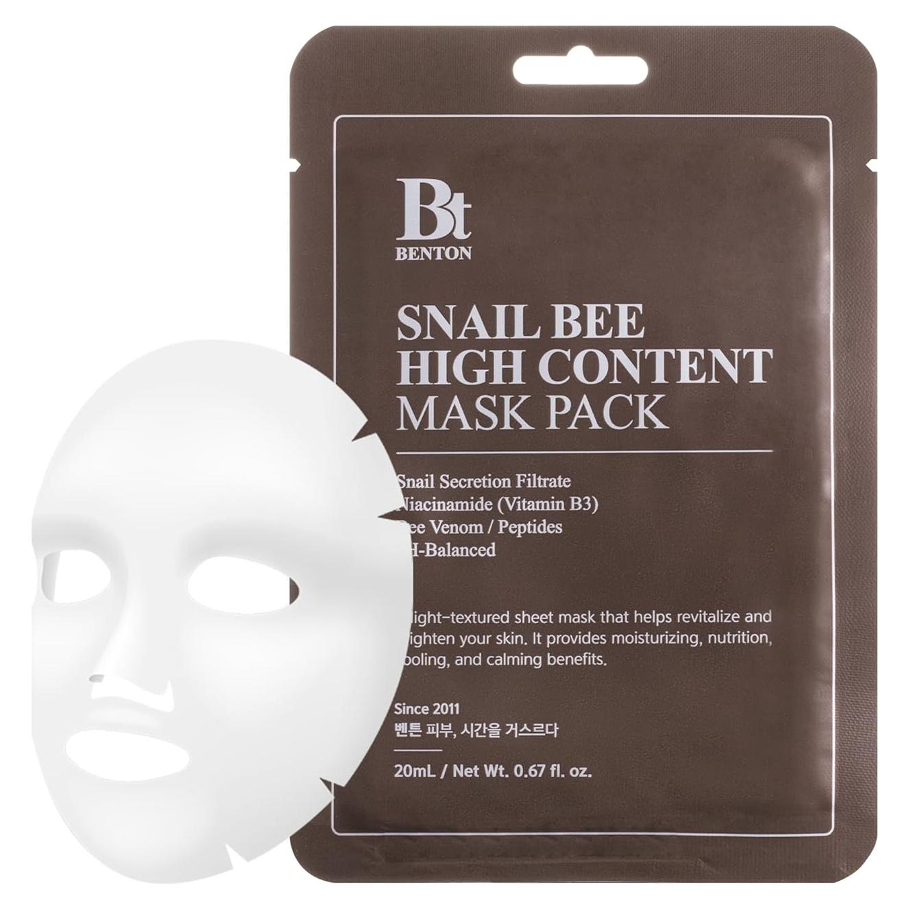 Mascarilla Facial Benton de Baba de Caracol y Veneno de Abeja - 10 Hojas