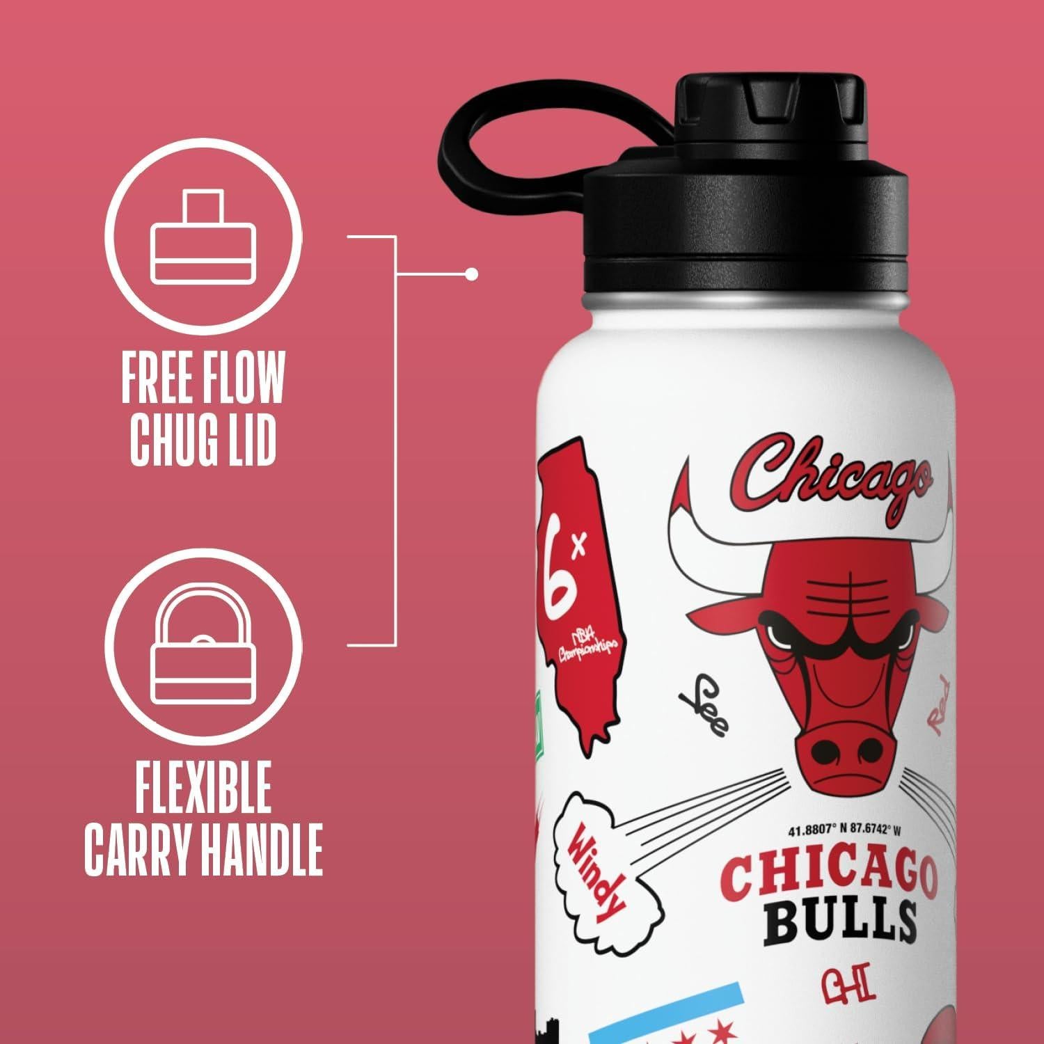 Botella de Agua Reutilizable Hydrapeak 32oz Chicago Bulls Acero Inoxidable