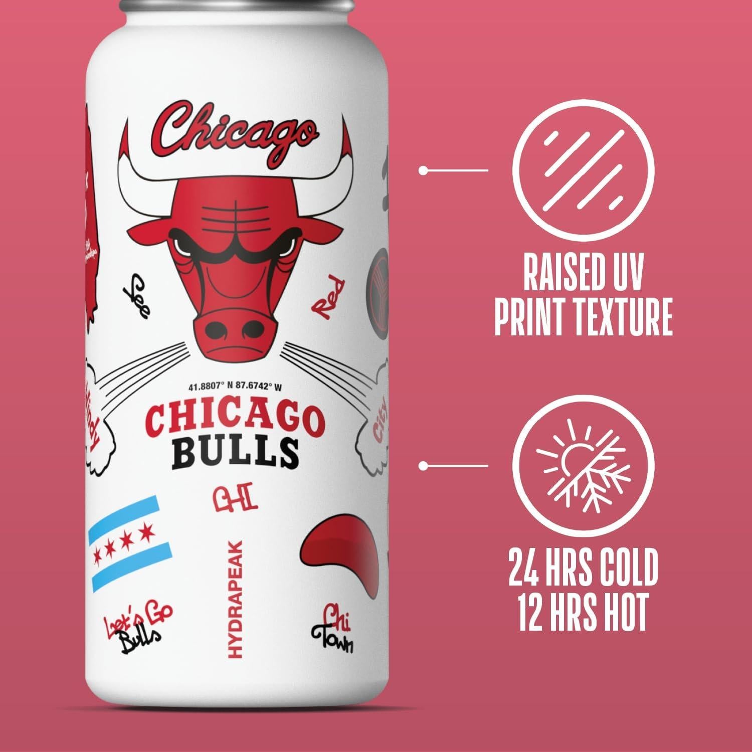 Botella de Agua Reutilizable Hydrapeak 32oz Chicago Bulls Acero Inoxidable
