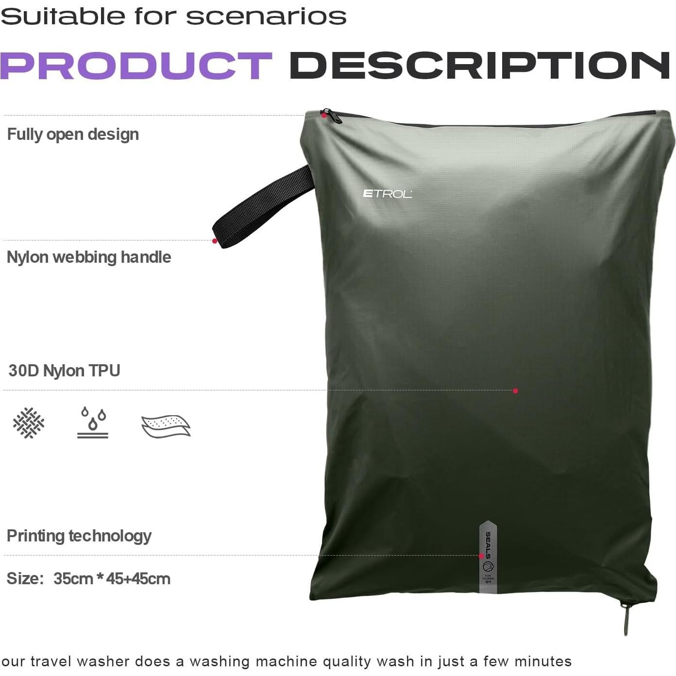 Bolsa de Lavandería de Malla ETROL Gris 17.5x15cm Plegable