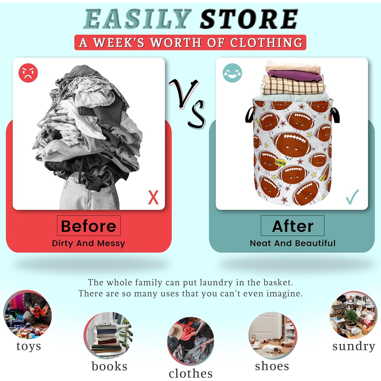 Cesta de Ropa Plegable SELIONLIKN 48 cm Tela Oxford