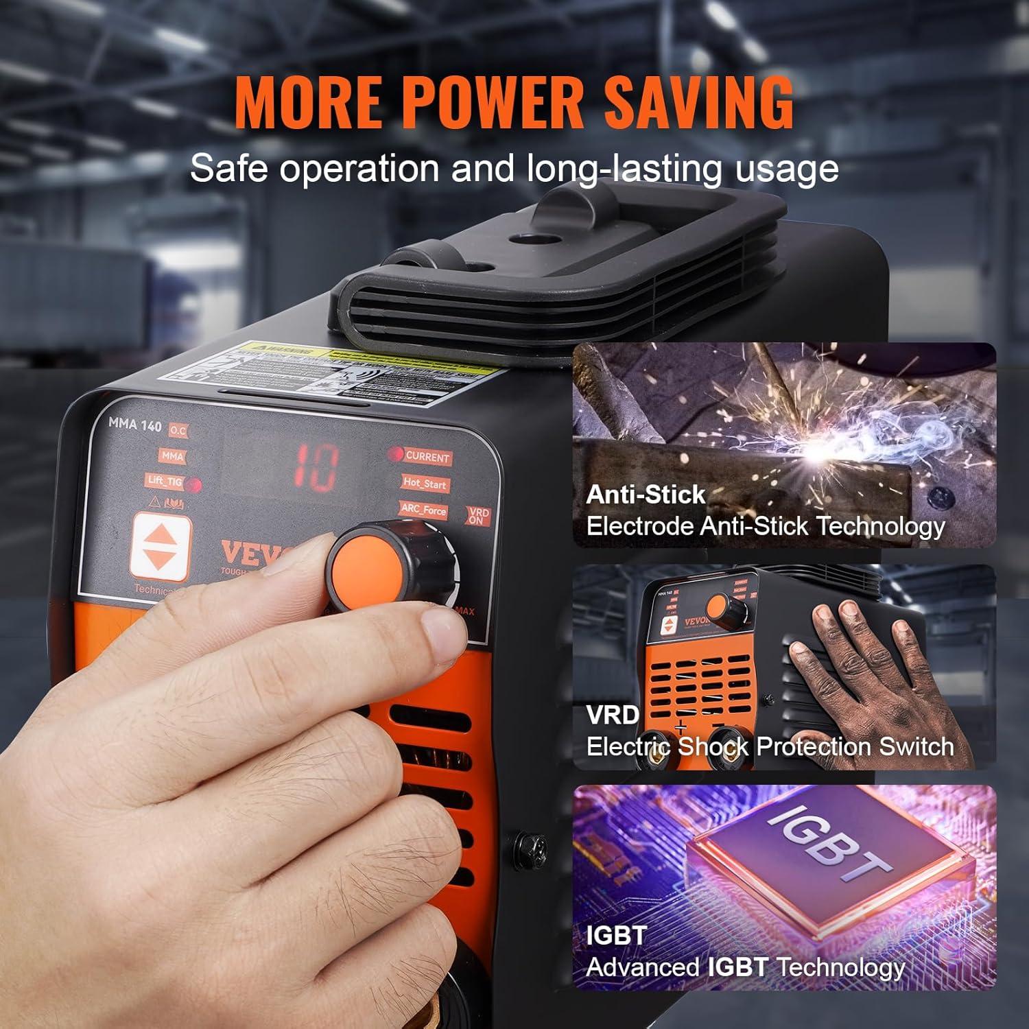 VEVOR Soldador de Varilla 140A Portátil 2 en 1 MMA/TIG