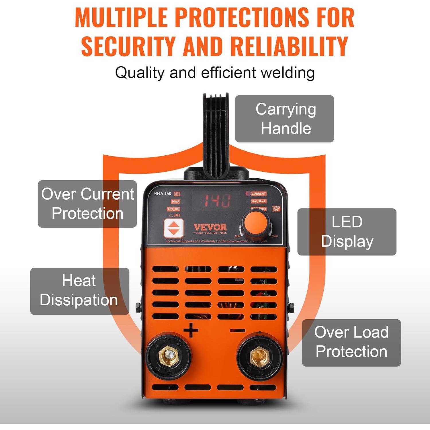 VEVOR Soldador de Varilla 140A Portátil 2 en 1 MMA/TIG