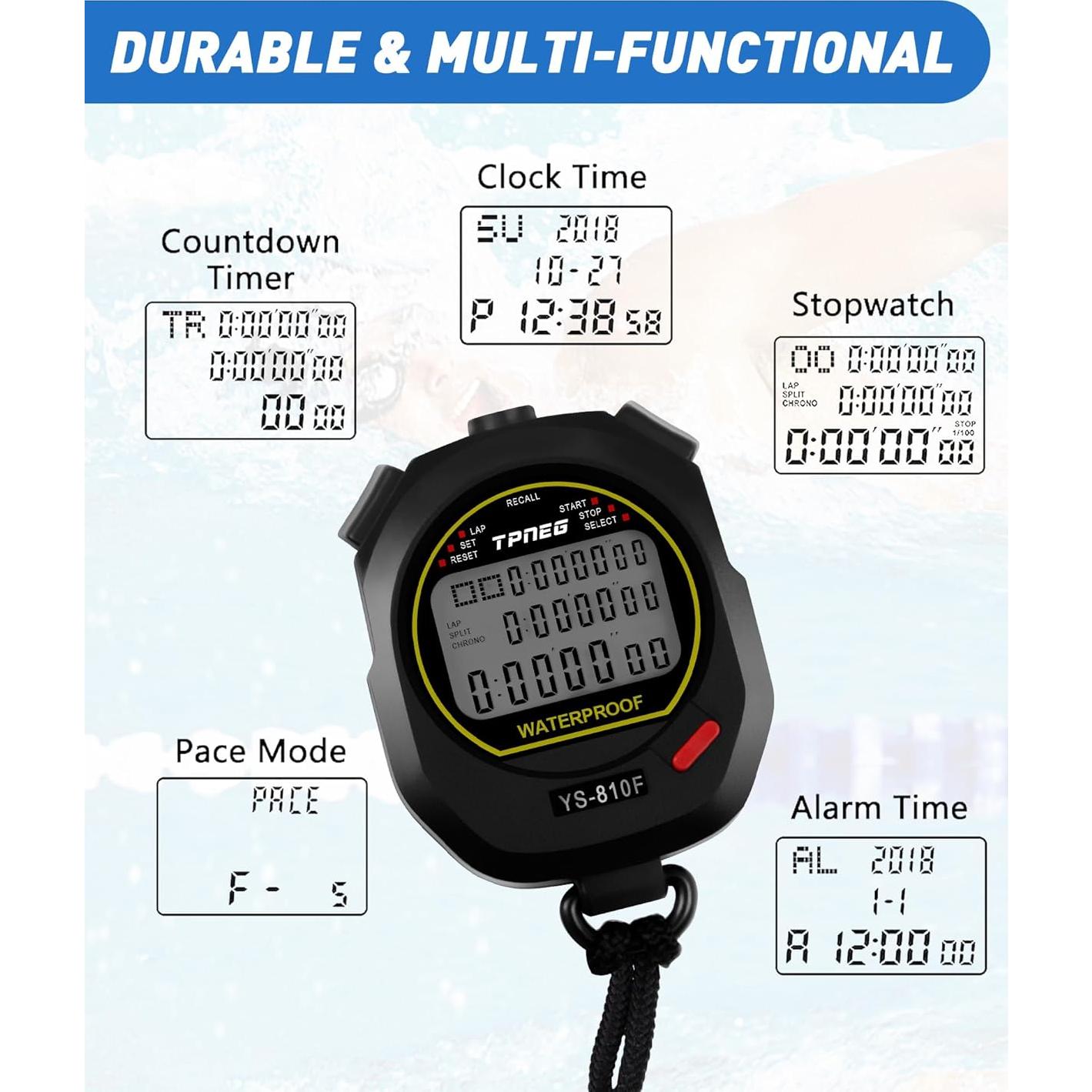 Cronómetro Profesional Impermeable TPNEG 10Laps - Pantalla Grande