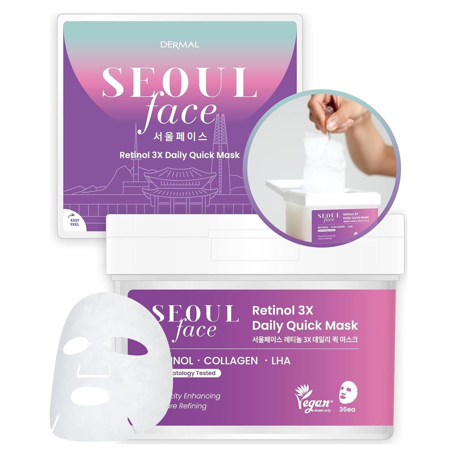 Mascarillas Faciales DERMAL 36 Hojas Retinol Antienvejecimiento