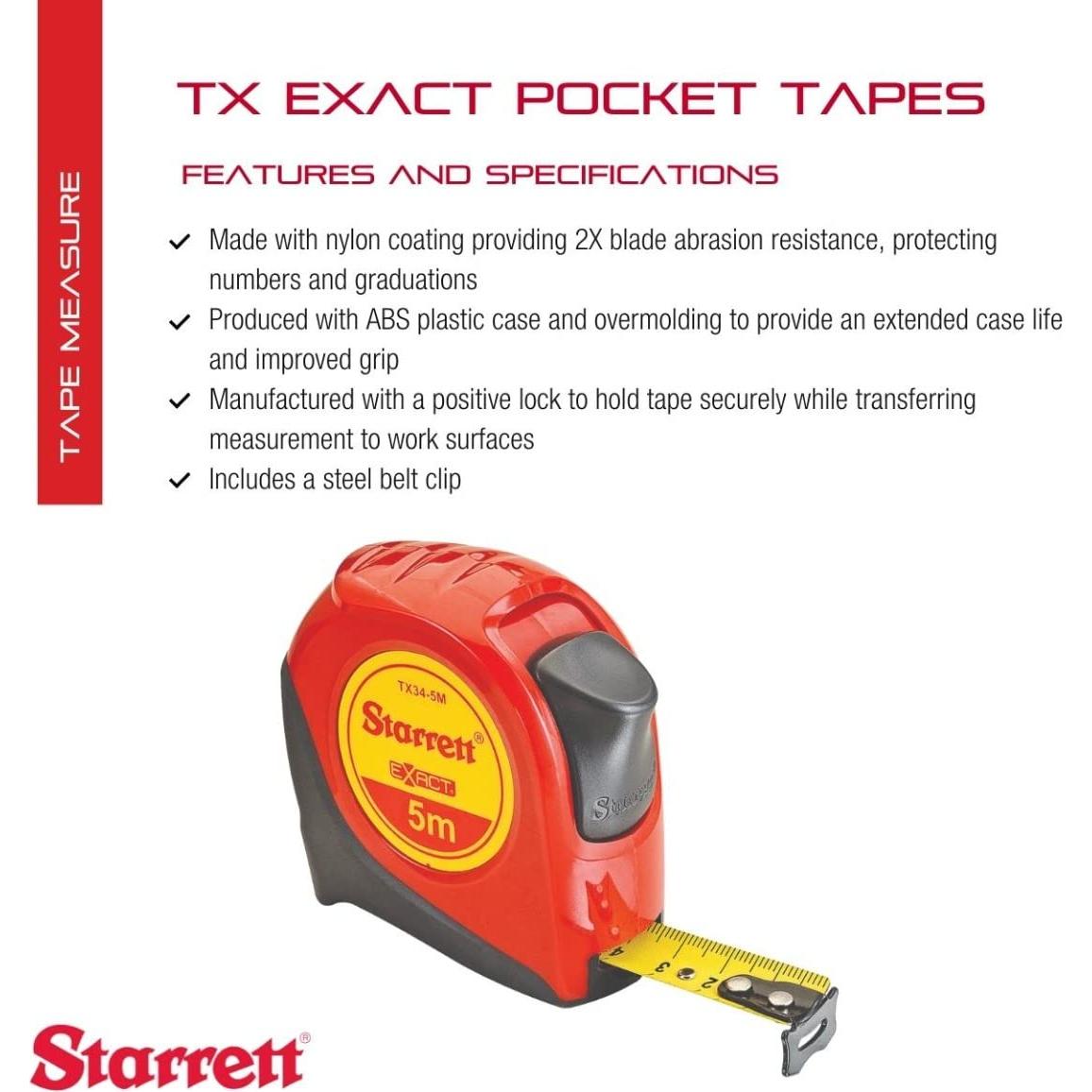 Cinta Métrica Retráctil Starrett KTX34-5M-N 5m Nylon 1.9cm