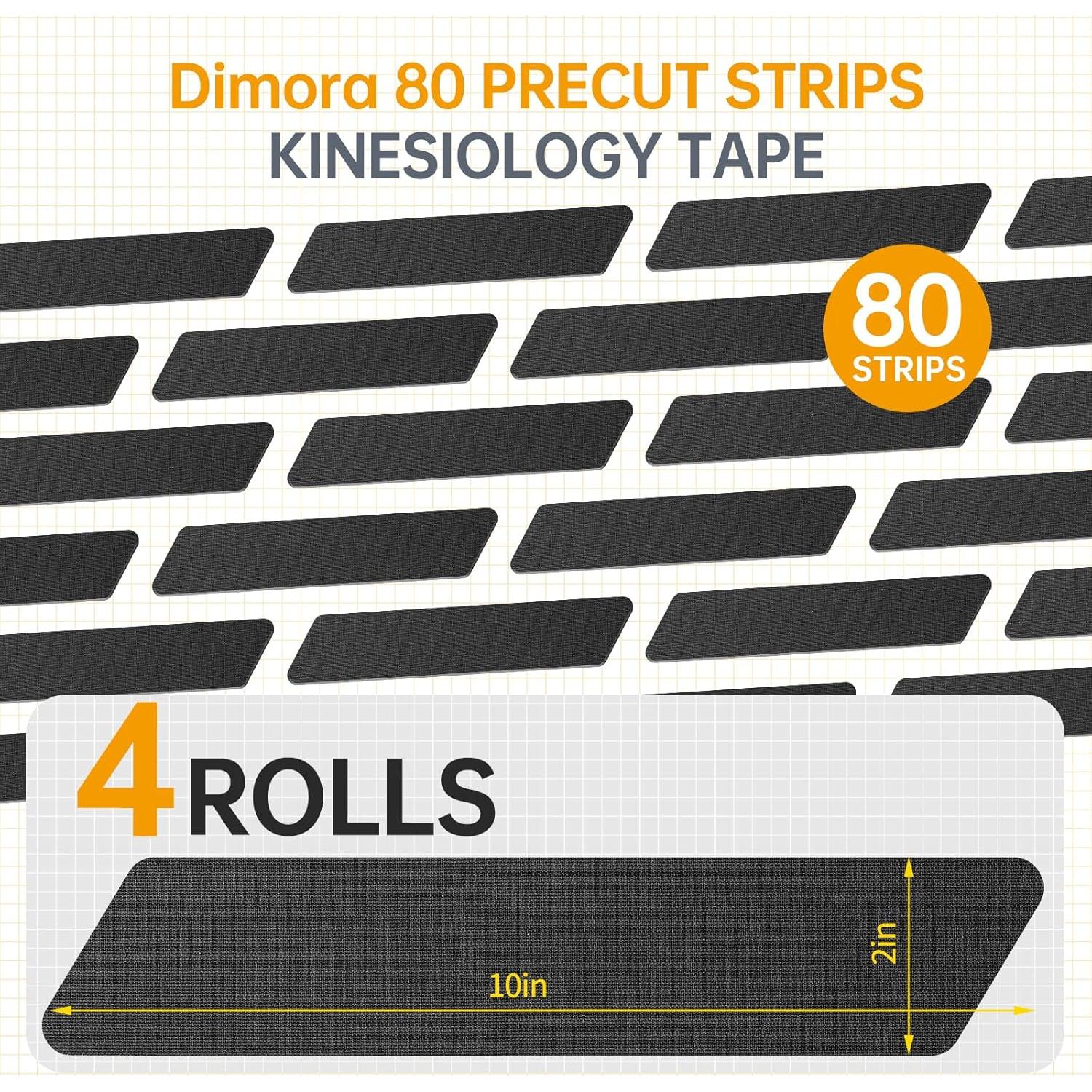 Cinta de Kinesiología Dimora 80 Tiras Pre-cortadas 25.4 cm Negro