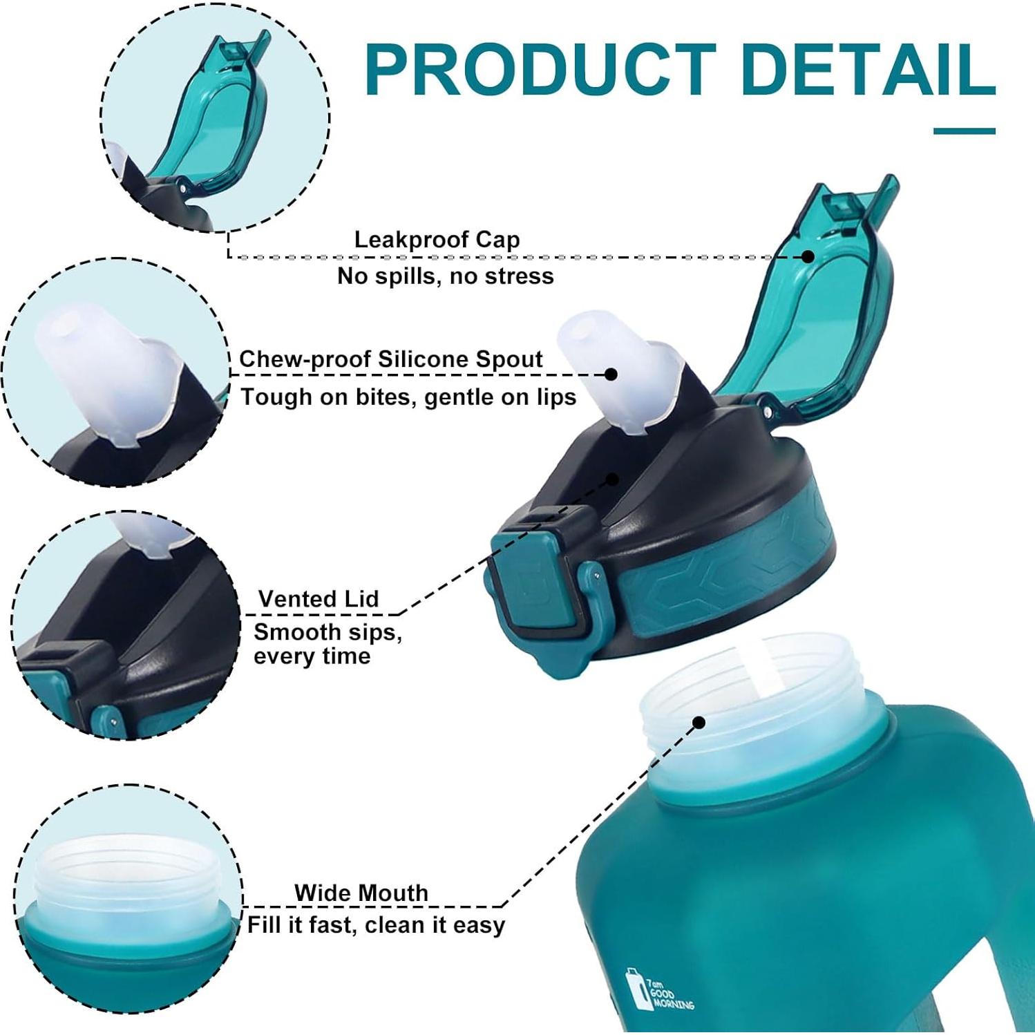 Botella de Agua GEMFUL 2.2L con Pajilla y Marcador de Tiempo