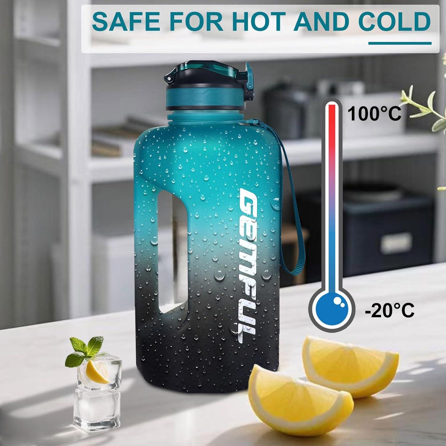 Botella de Agua GEMFUL 2.2L con Pajilla y Marcador de Tiempo