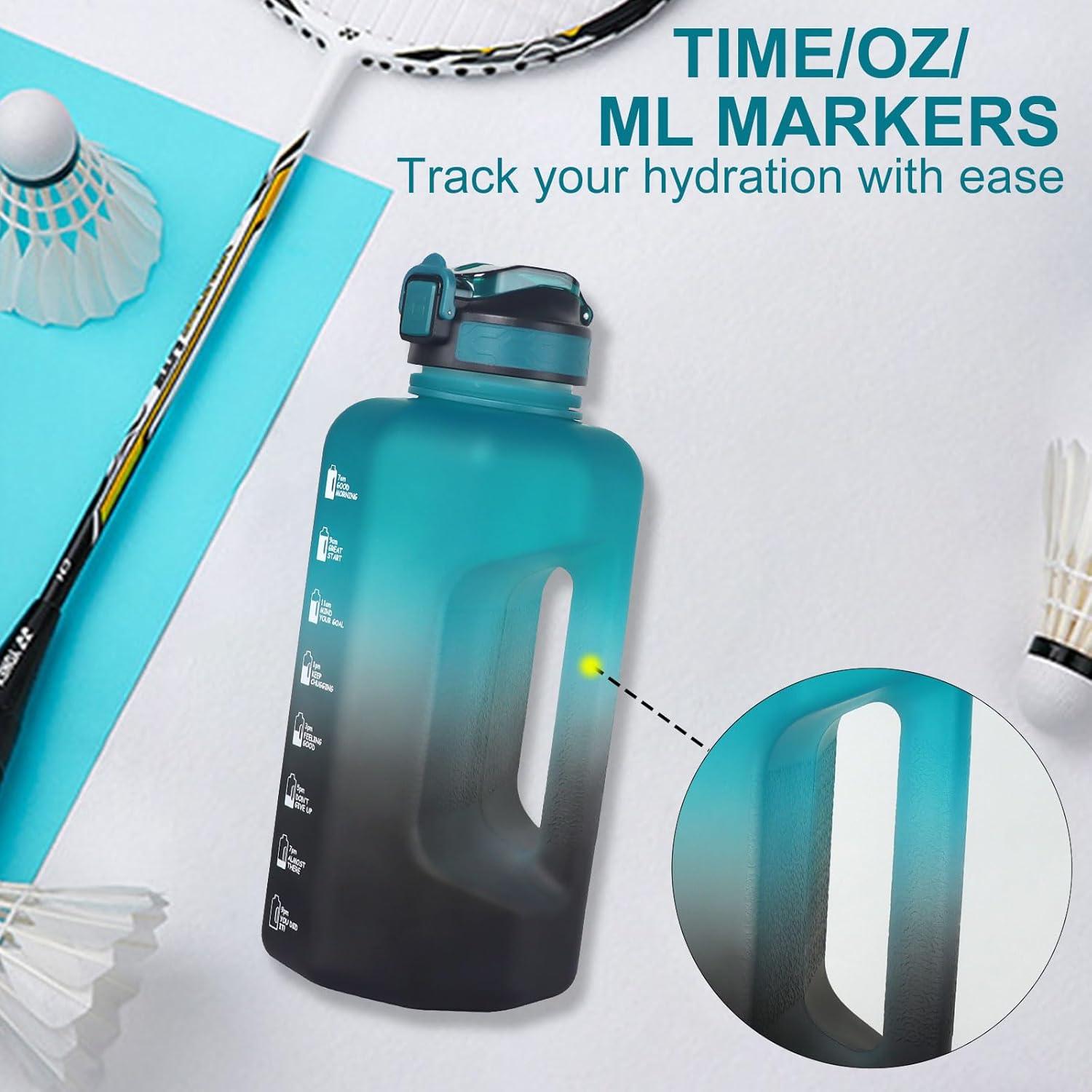 Botella de Agua GEMFUL 2.2L con Pajilla y Marcador de Tiempo