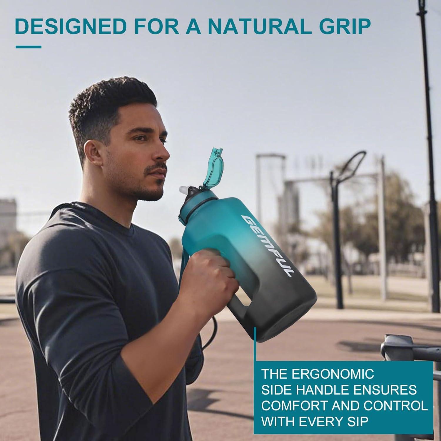 Botella de Agua GEMFUL 2.2L con Pajilla y Marcador de Tiempo