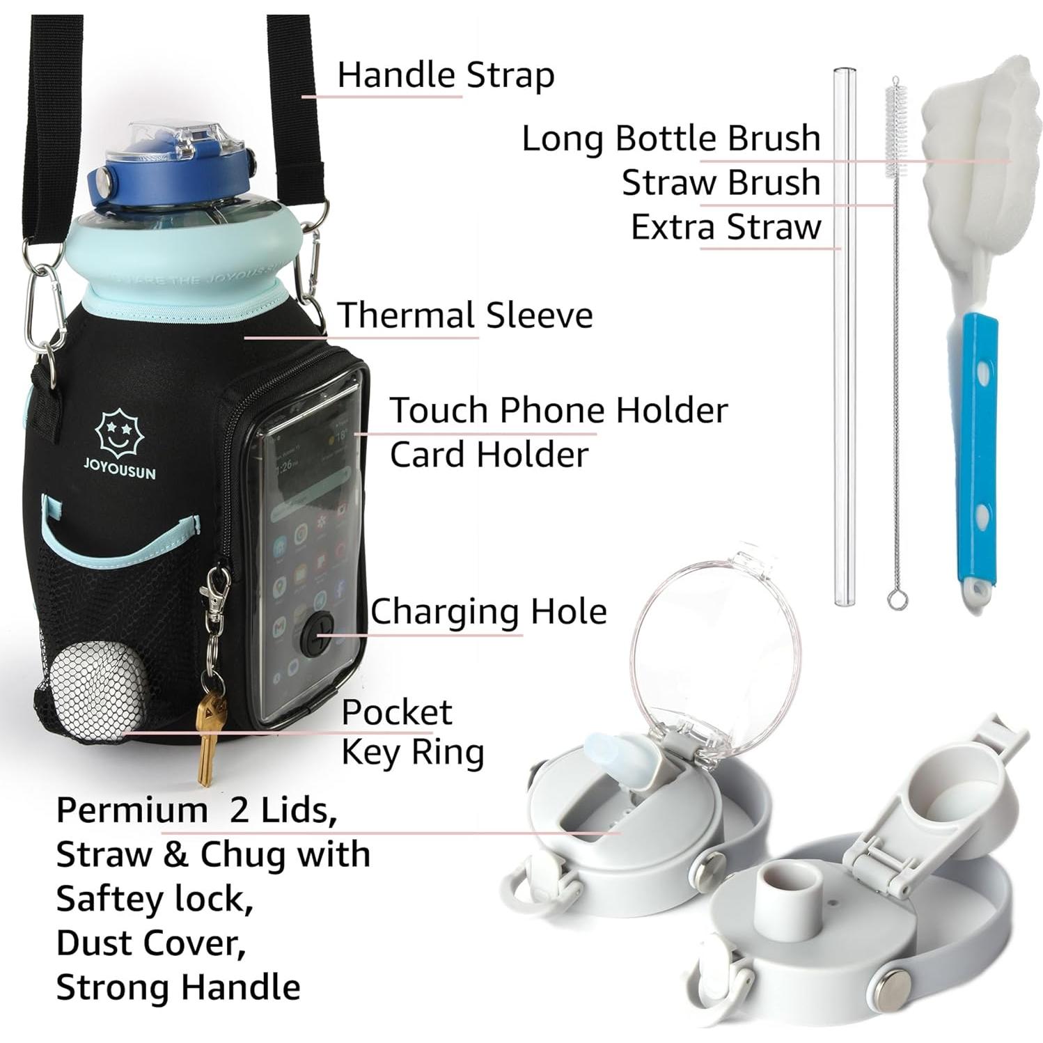 Botella Deportiva JOYOUSUN 1 Galón Tritan con Pajilla y Marcador