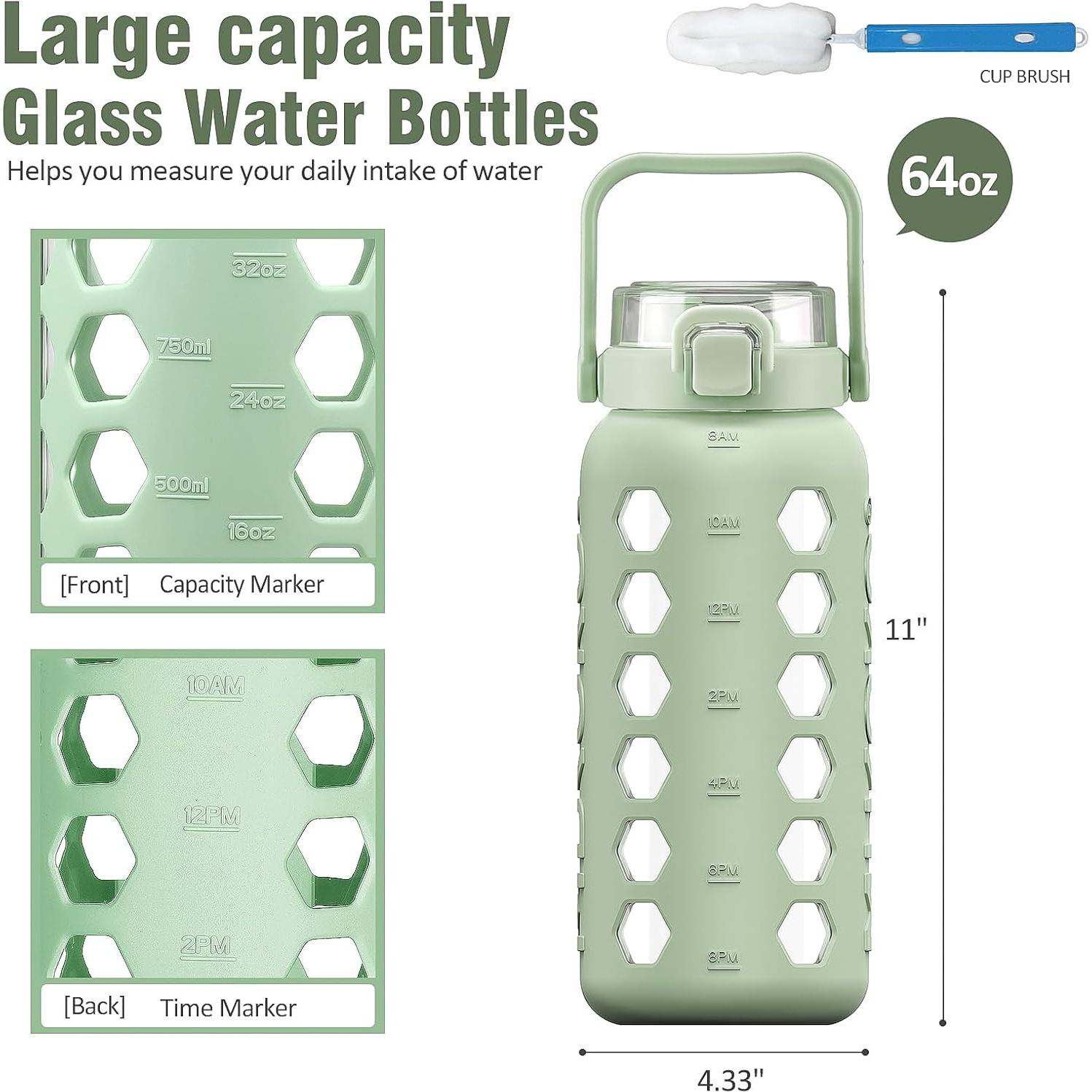 Botella de Agua de Vidrio MUKOKO 1.81L Verde a Prueba de Fugas