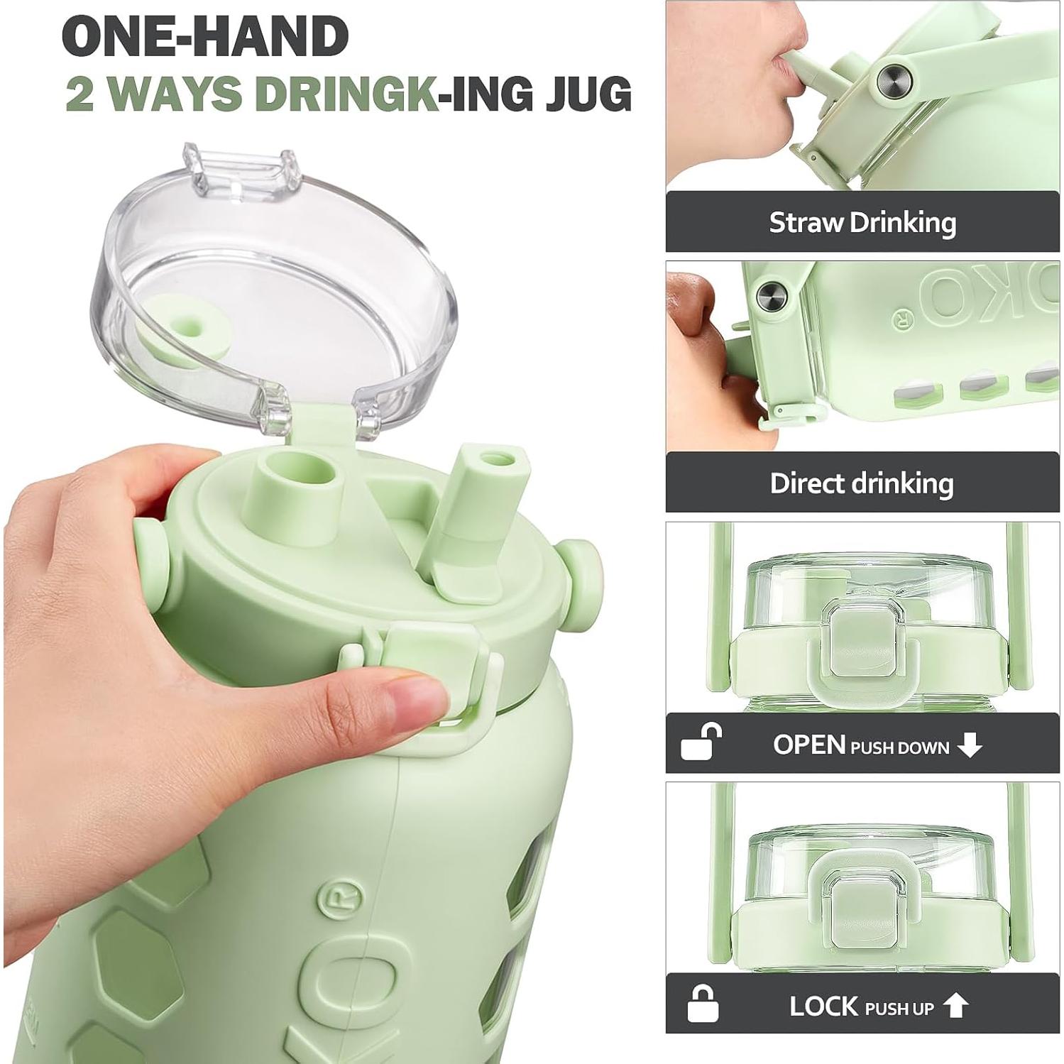 Botella de Agua de Vidrio MUKOKO 1.81L Verde a Prueba de Fugas