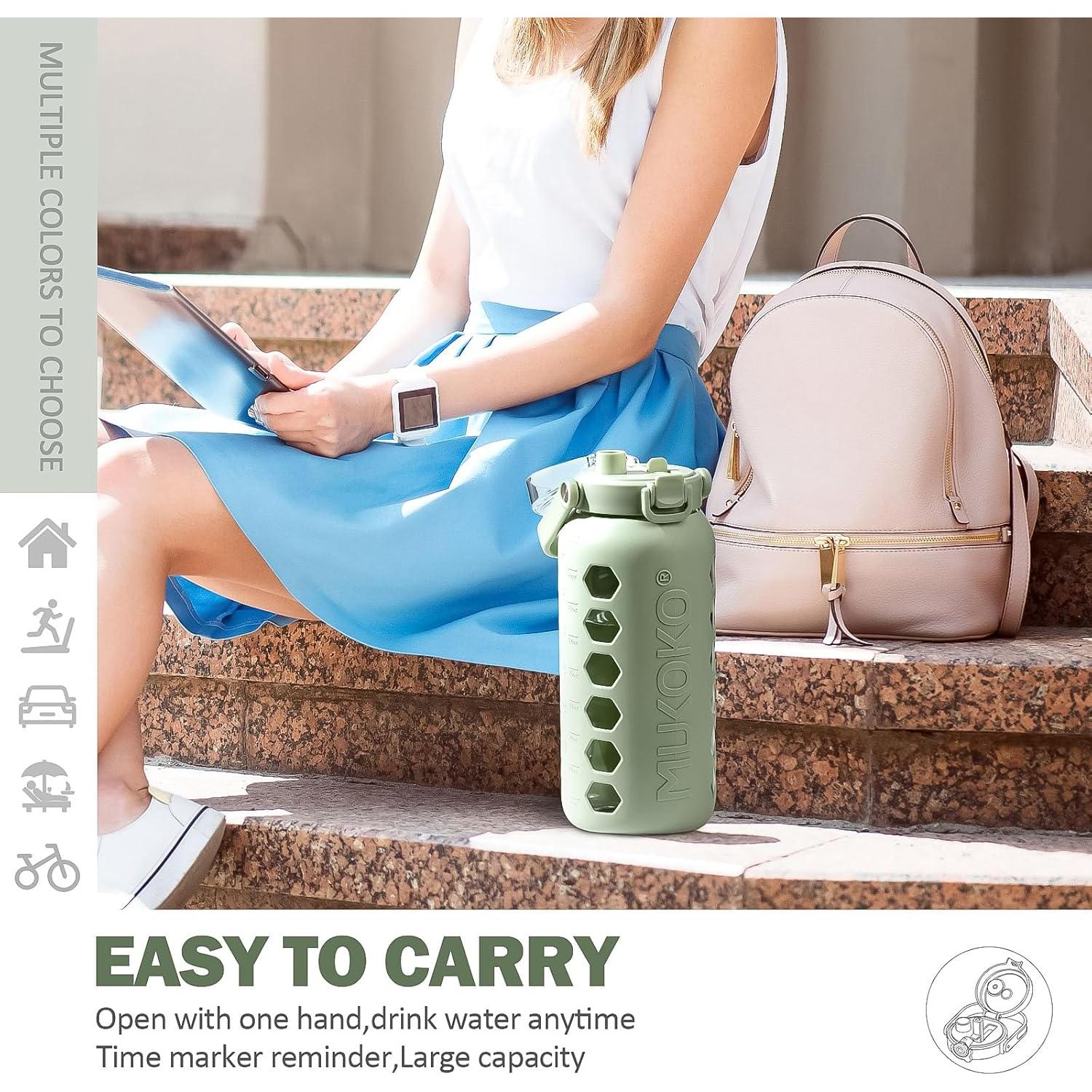 Botella de Agua de Vidrio MUKOKO 1.81L Verde a Prueba de Fugas